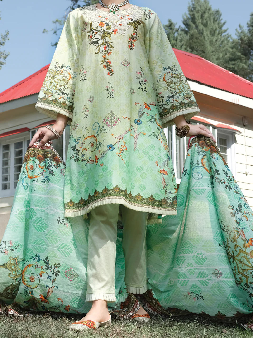Green Cambric 3Pc Stitched - ALP-3PS-973/S