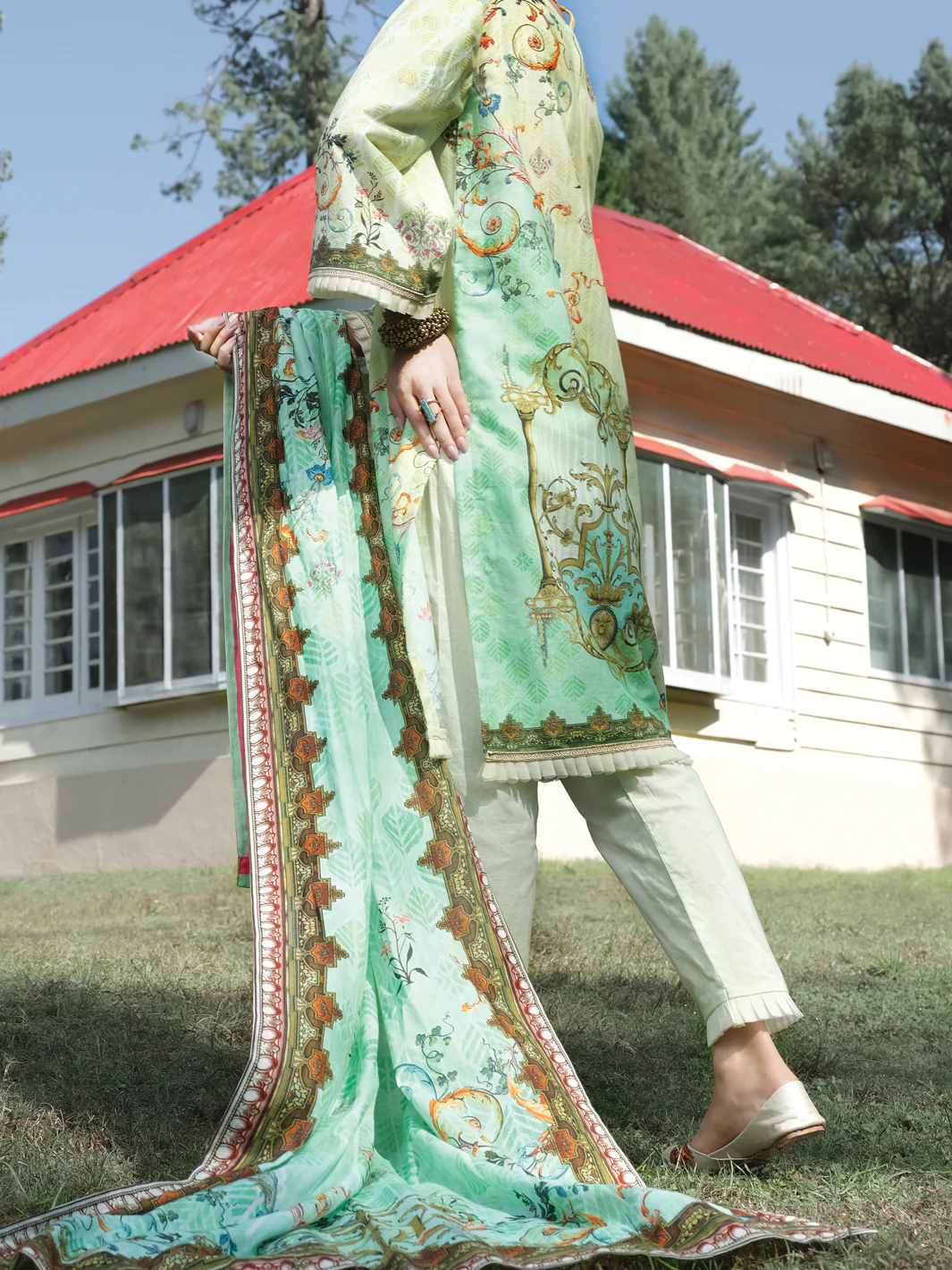 Green Cambric 3Pc Stitched - ALP-3PS-973/S - Image 3