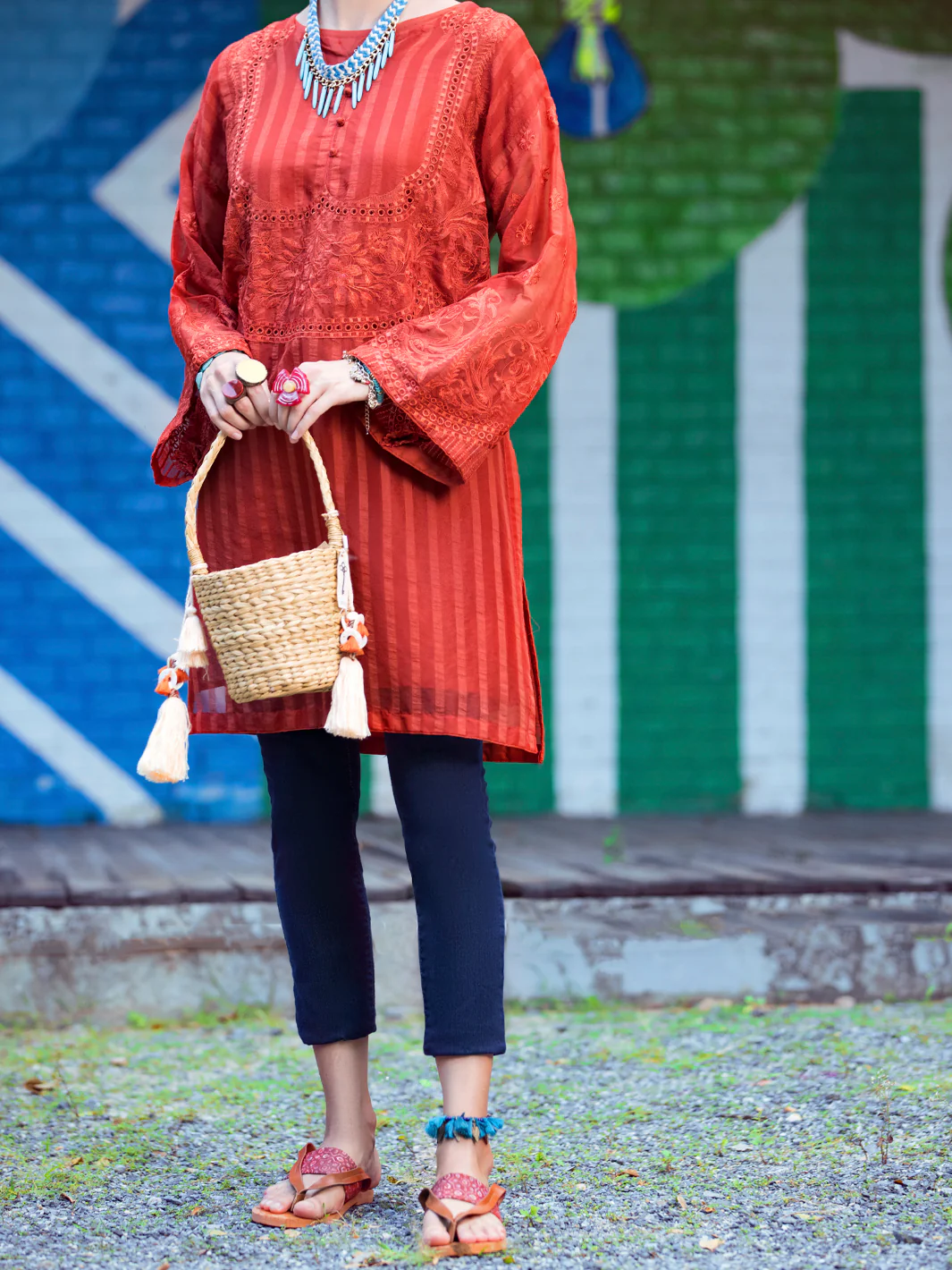 Rust Khaddi Net Tunic - ALP-LK-1351 - Image 3