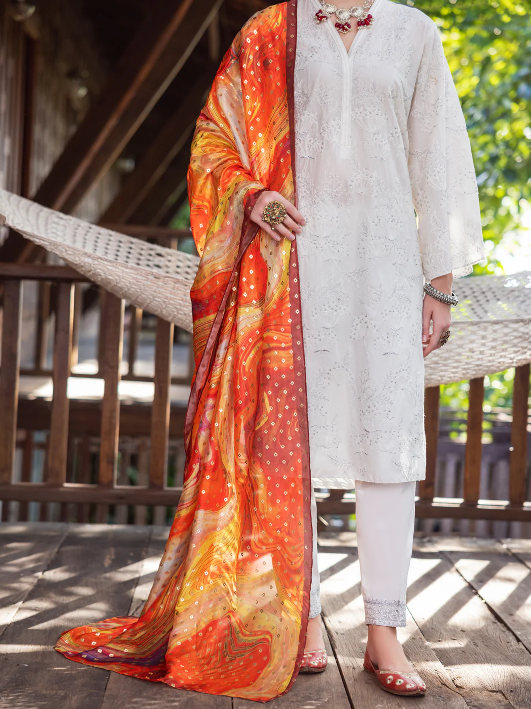 Rust Tissue Net Women Stole - ALP-ST-1838A