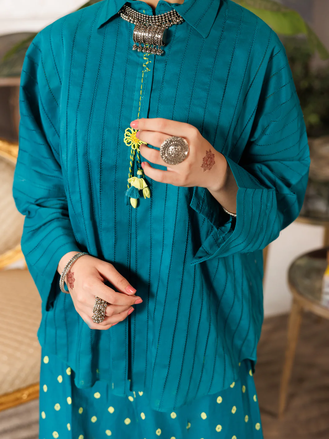 Green Cotton Dobby 2 Piece Stitched - ALT-2PS-LKS-1159 - Image 2