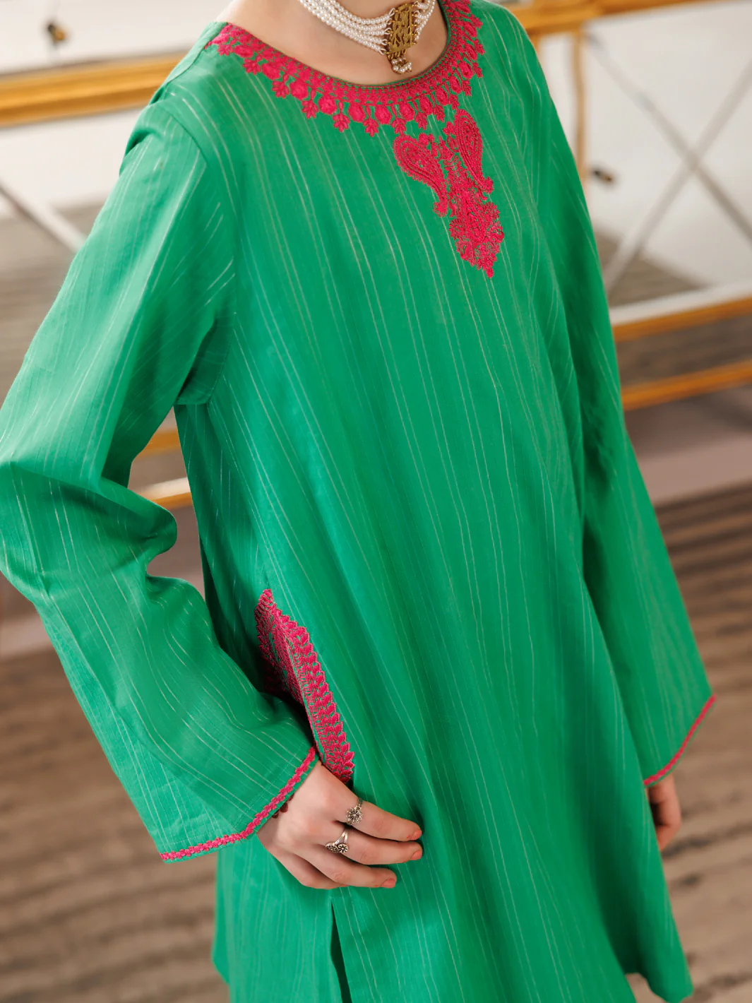Green Dobby Square 2 Piece Stitched - ALT-2PS-LKS-1165 - Image 3