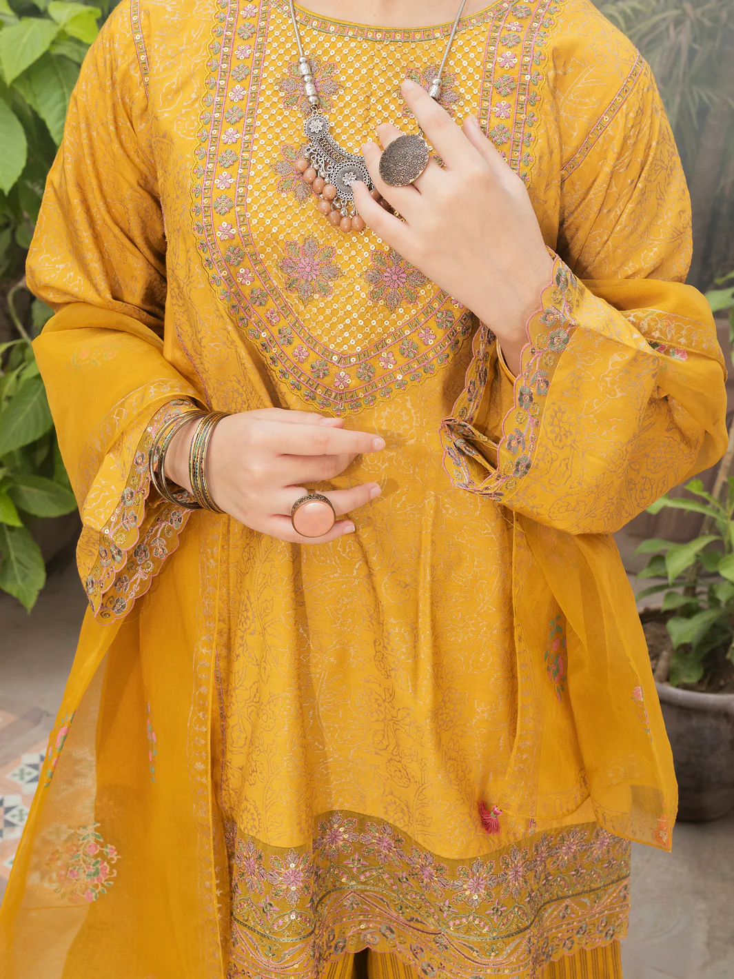Mustard Viscose Gold 3 Piece Stitched - ALT-3PS-LS-1134 - Image 2