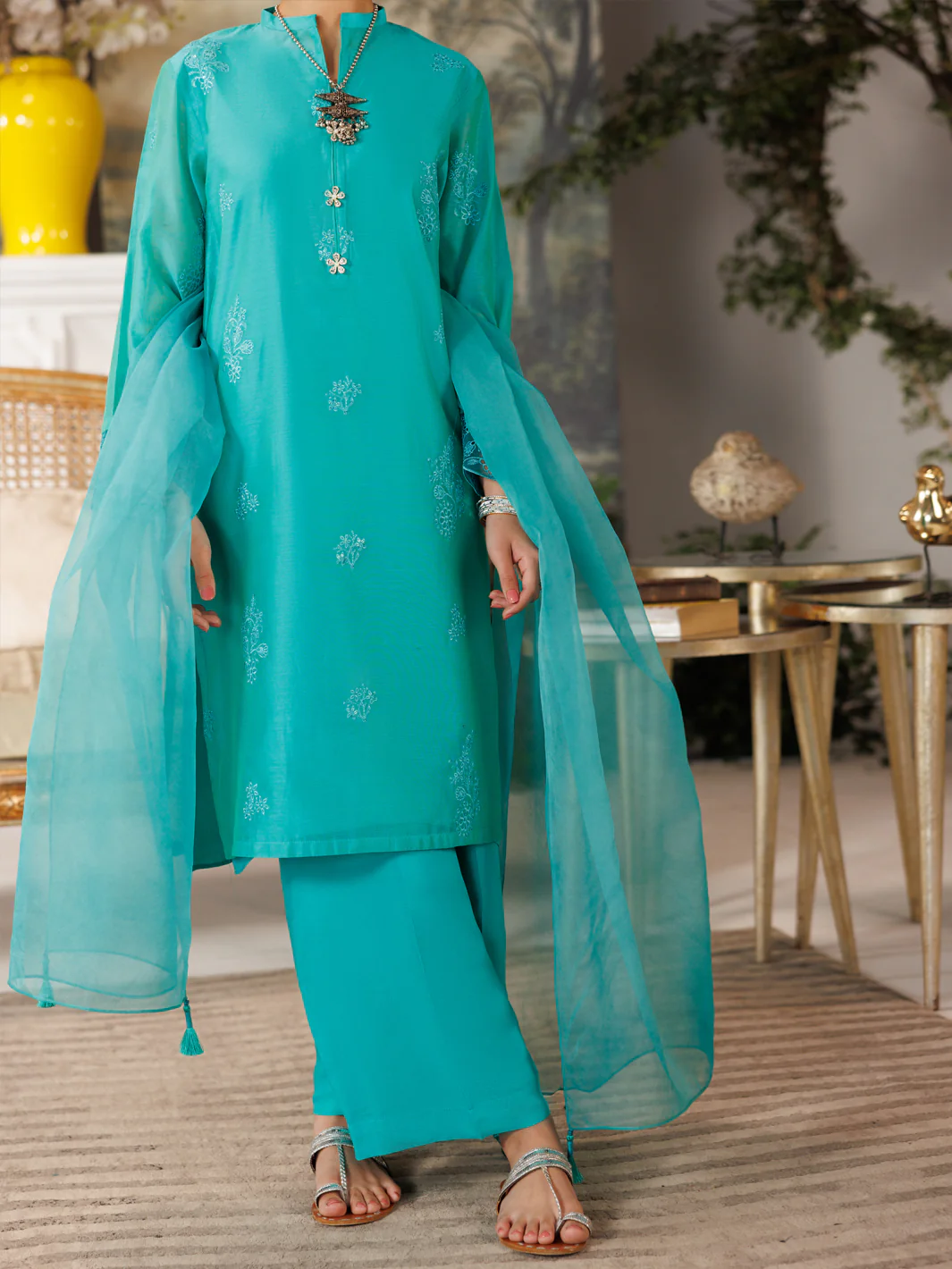 Sea Green Modal 3 Piece Stitched - ALT-3PS-LS-1166 - Image 2