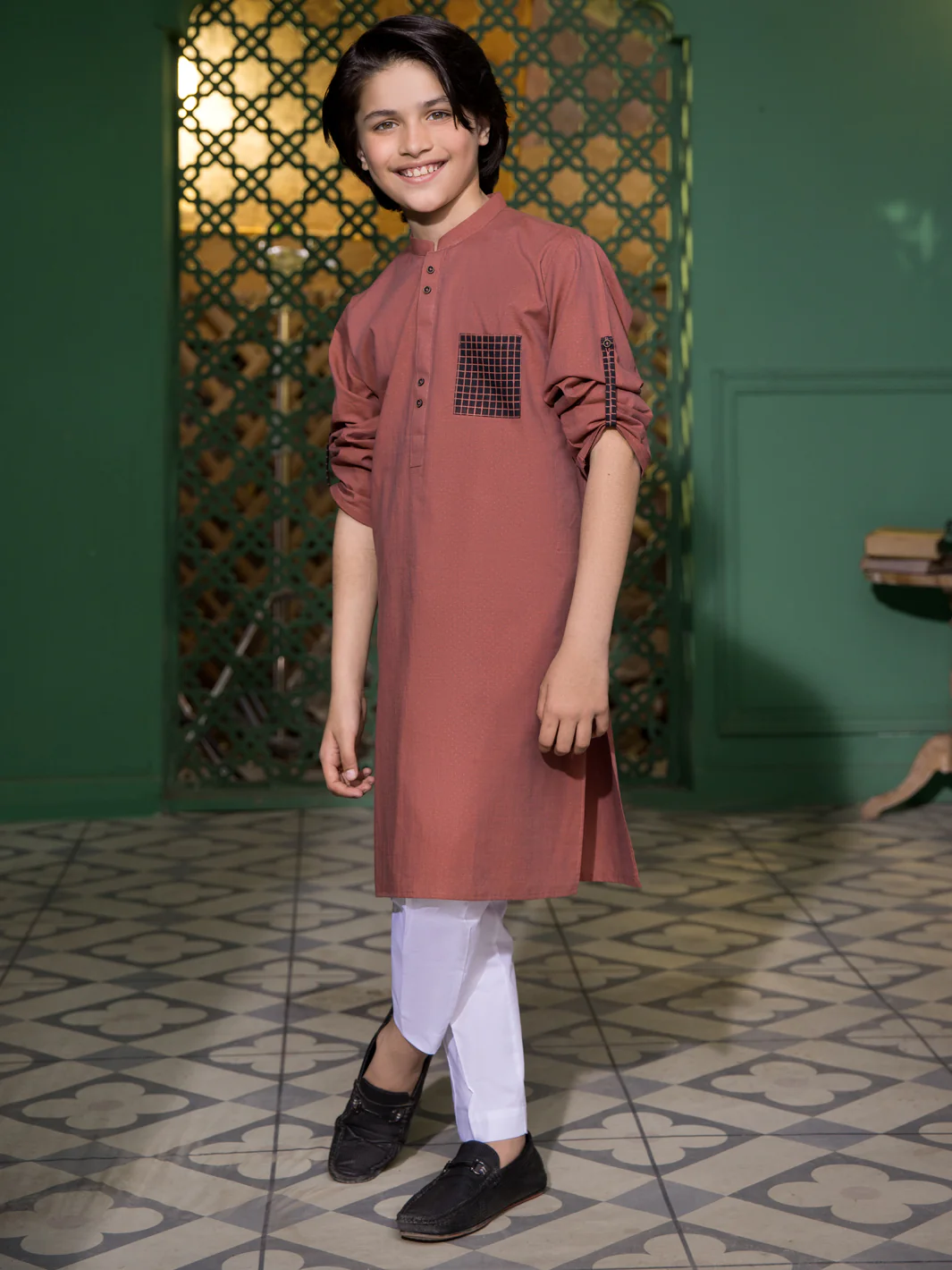Rust Cotton Boy Kurta - ALT-K-005B - Image 2
