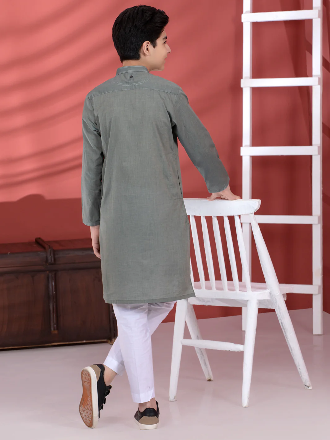 Green Cotton Boy Kurta - ALT-K-011 - Image 3
