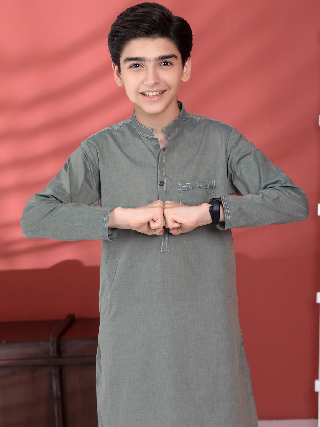 Green Cotton Boy Kurta - ALT-K-011 - Image 4