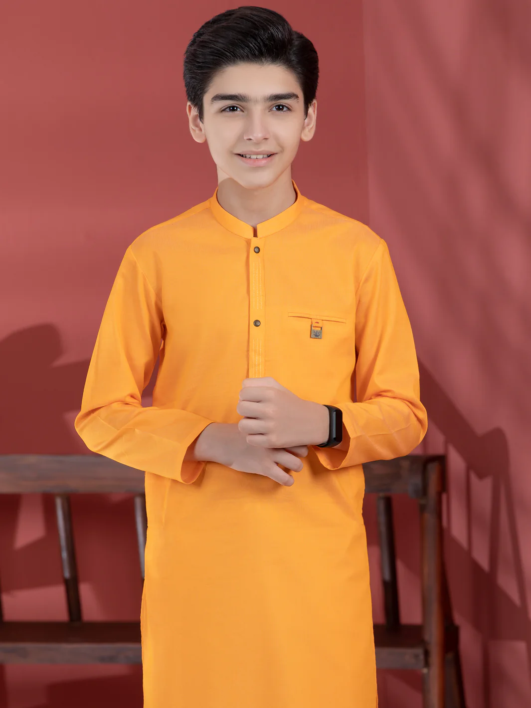 Bright Orange Blended Boy Kurta - ALT-K-012 - Image 4
