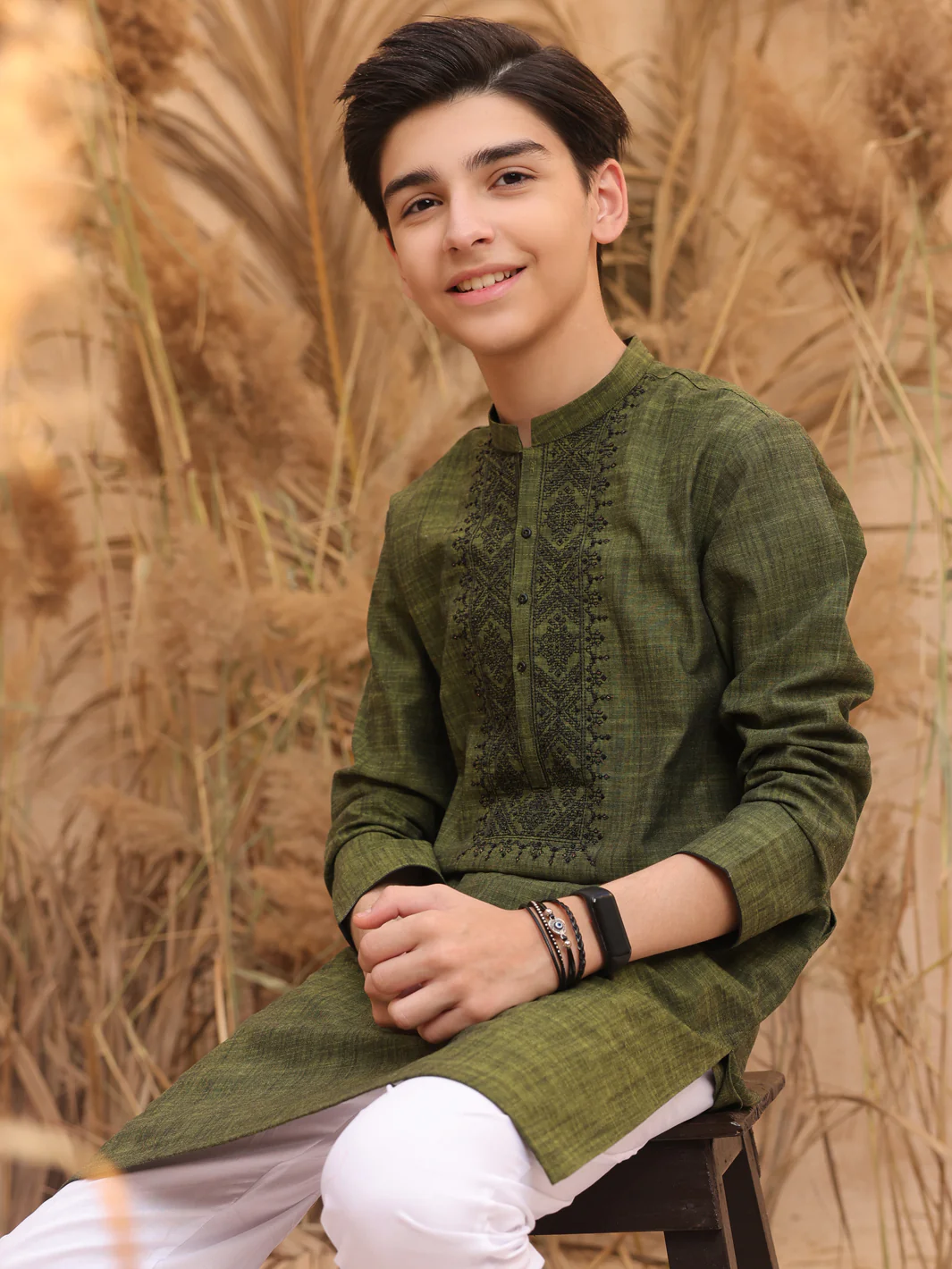 Olive Green Blended Boy Kurta - ALT-K-014 - Image 3