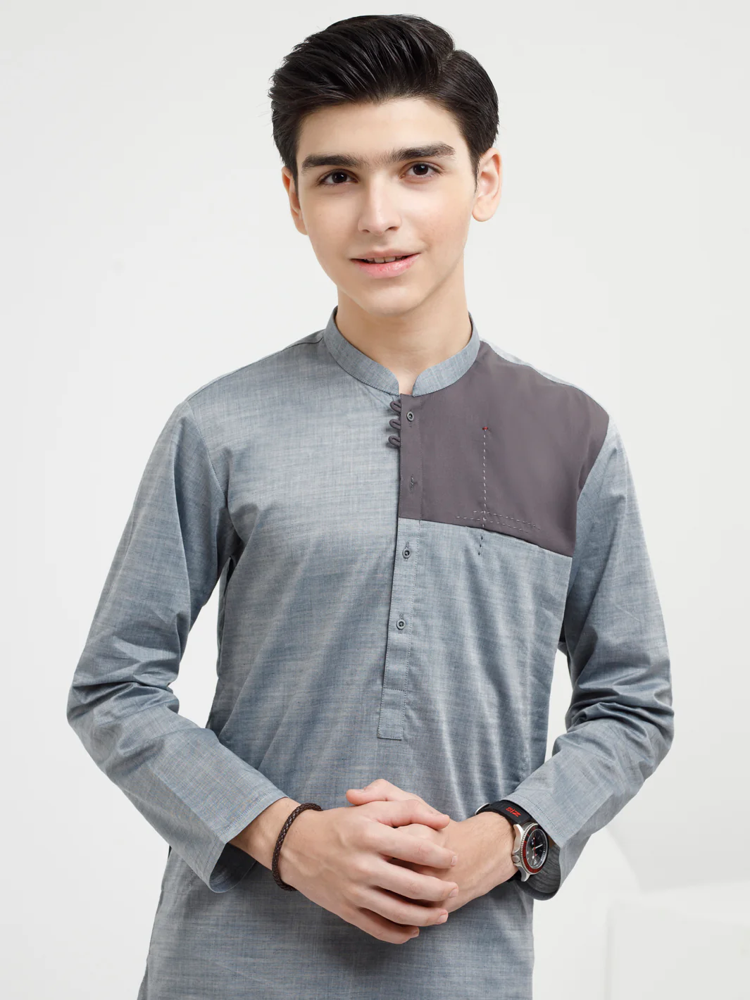 Ash Blue Cotton Kurta - ALT-K-038B - Image 2