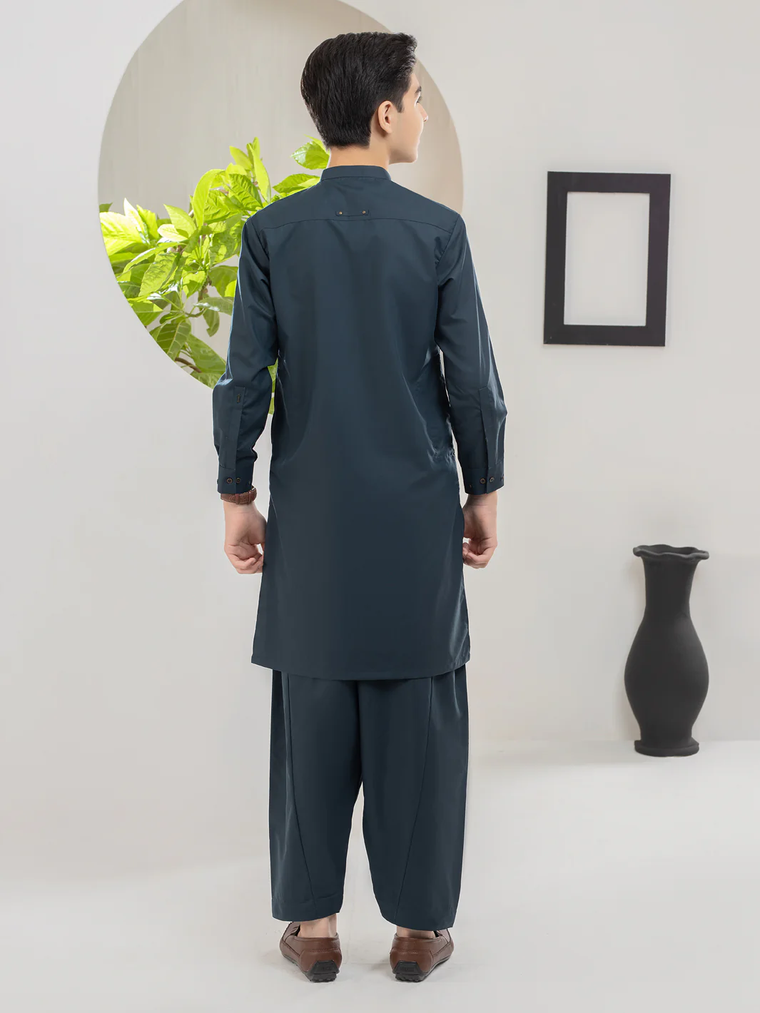 Dark Green Blended Kurta Shalwar - ALT-KS-041 - Image 3