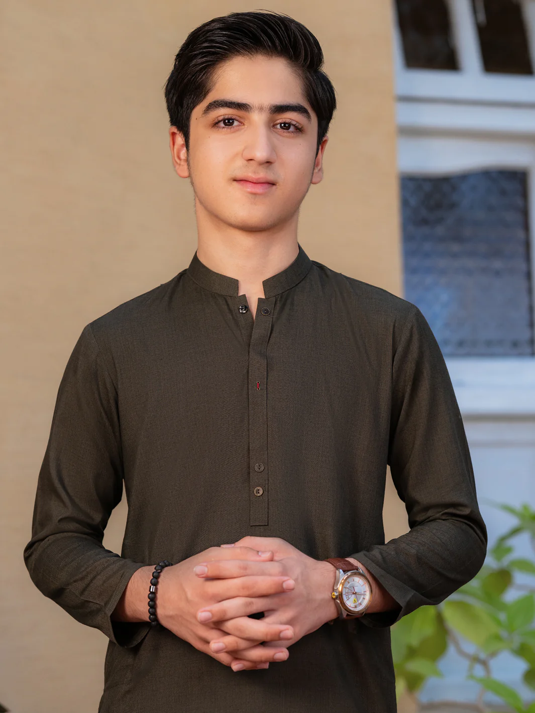 Olive Green Blended Kameez Shalwar - ALT-KS-078 - Image 3