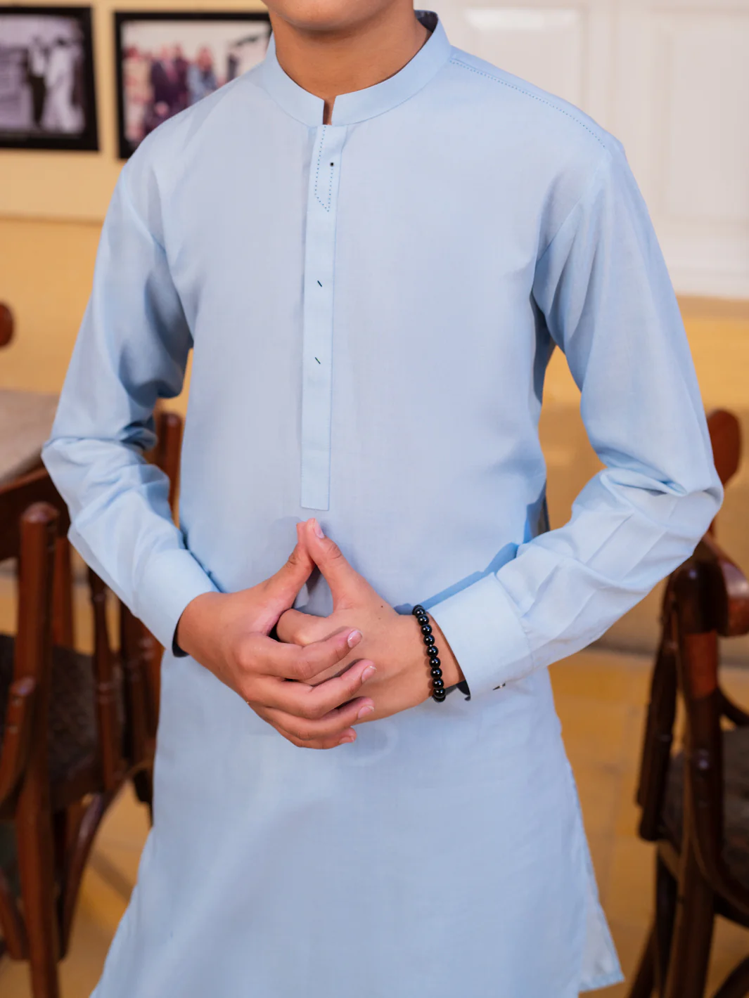 Sky Blue Blended Kameez Shalwar - ALT-KS-088 - Image 2