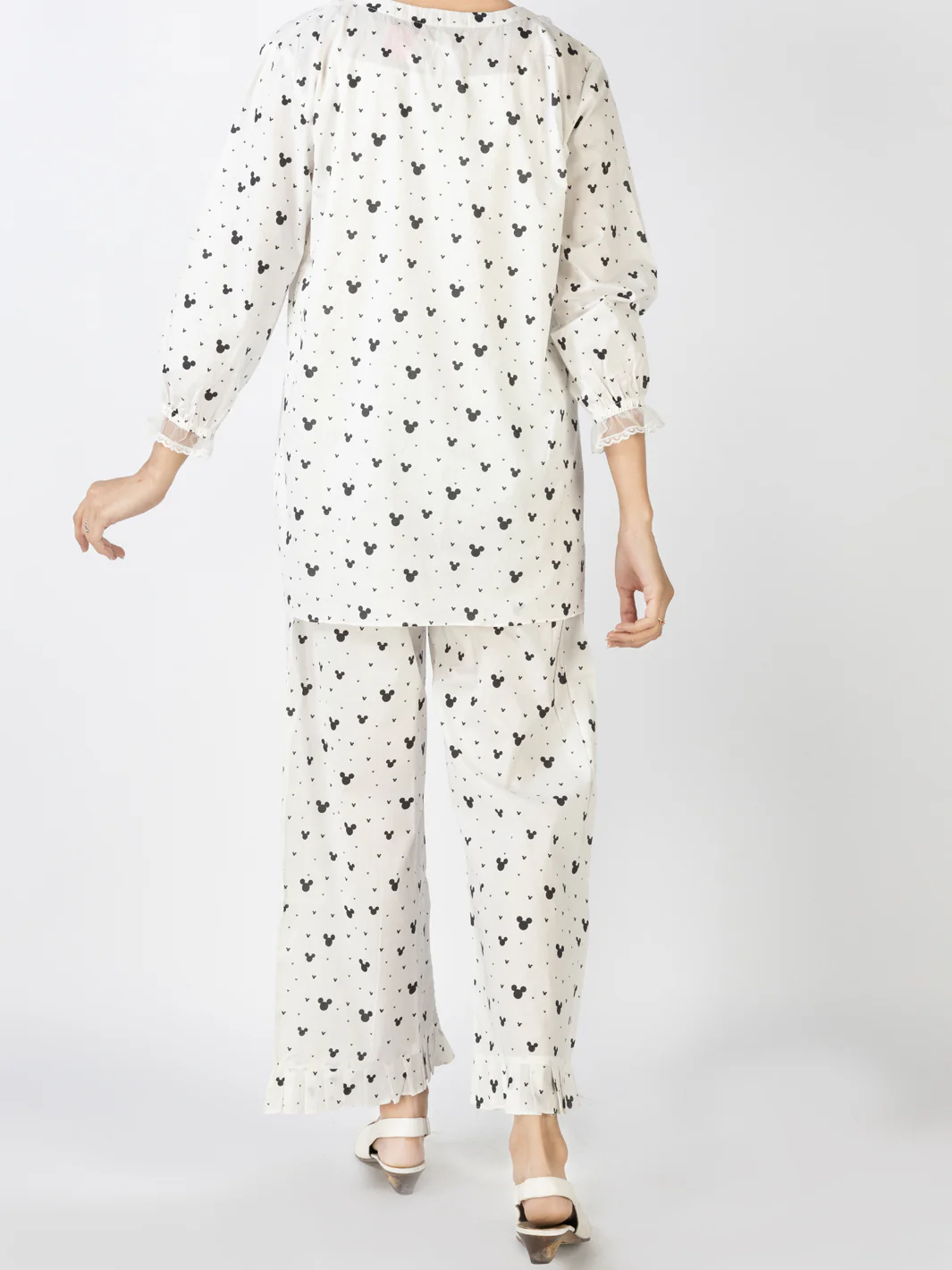 Black & White Cotton 2 Piece Stitched Nightwear - ALT-LKS-NW-1006 - Image 2