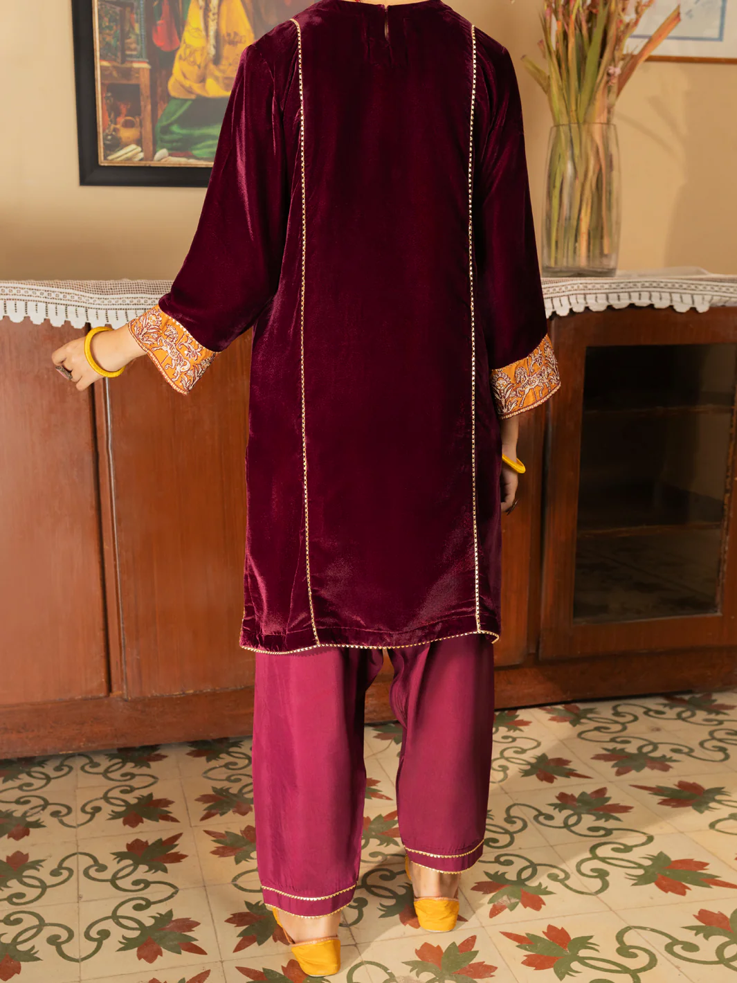 Maroon Velvet 2 Piece Stitched - ALT-LS-LKS-1141 - Image 2