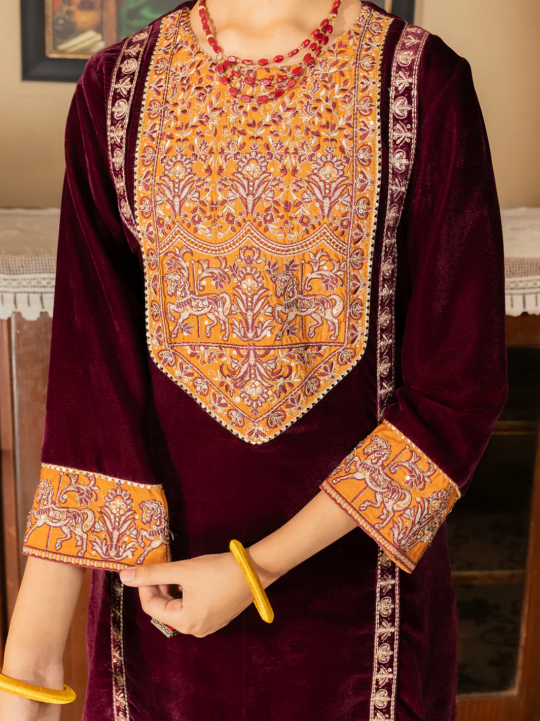 Maroon Velvet 2 Piece Stitched - ALT-LS-LKS-1141 - Image 3
