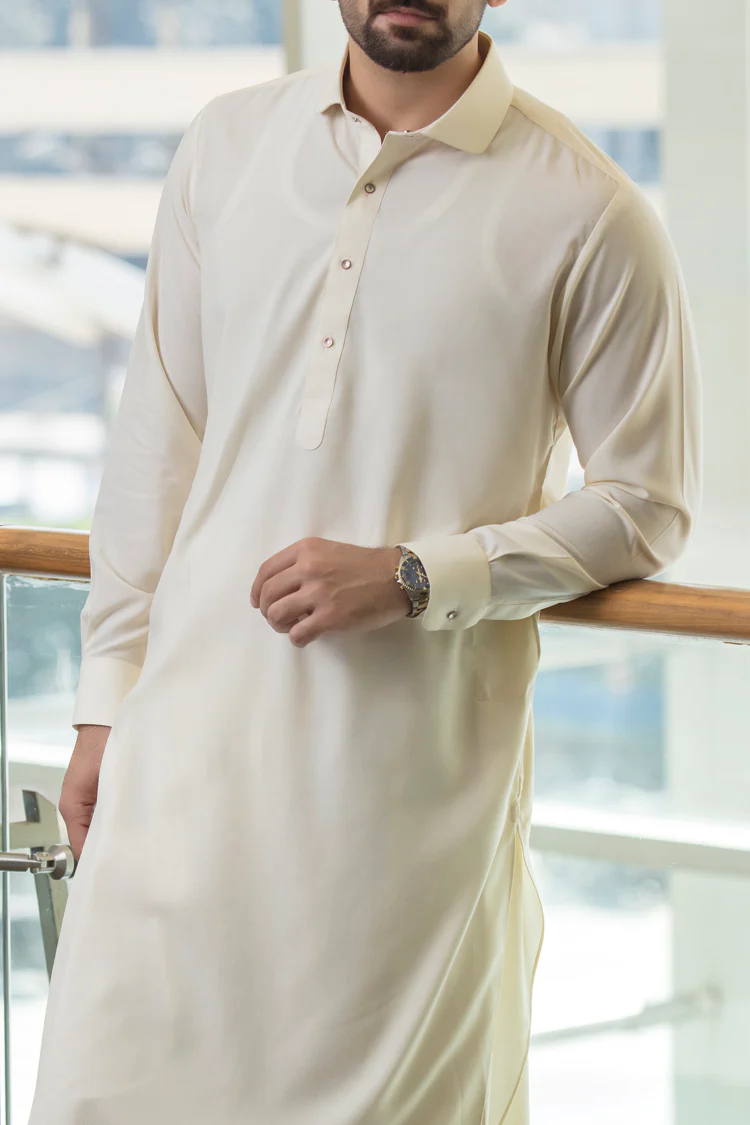 Cream Kameez Shalwar - ALWA-KS-065 - Image 3