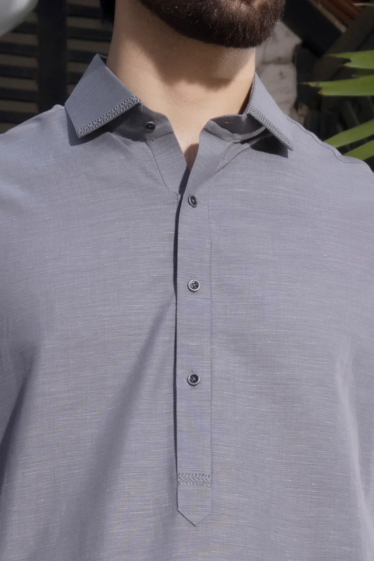 Grey Cotton Kameez Shalwar - ALWA-KS-071 - Image 2
