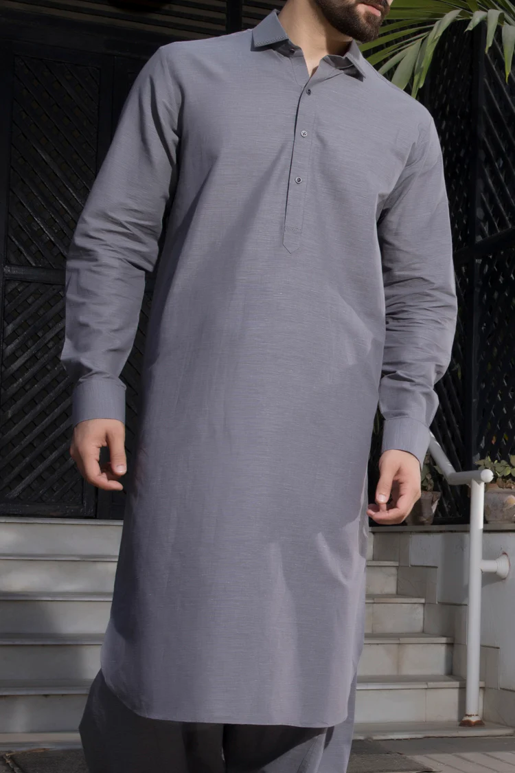 Grey Cotton Kameez Shalwar - ALWA-KS-071 - Image 3