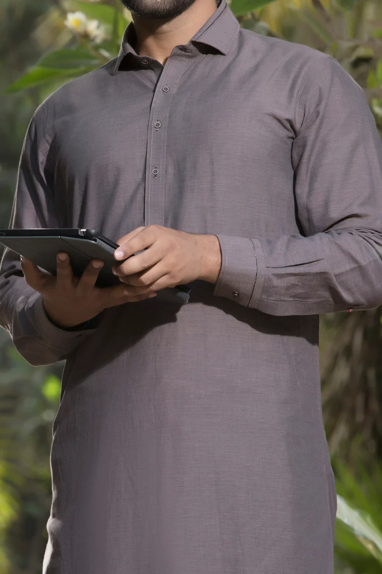Brown Cotton Kameez Shalwar - ALWA-KS-072 - Image 2