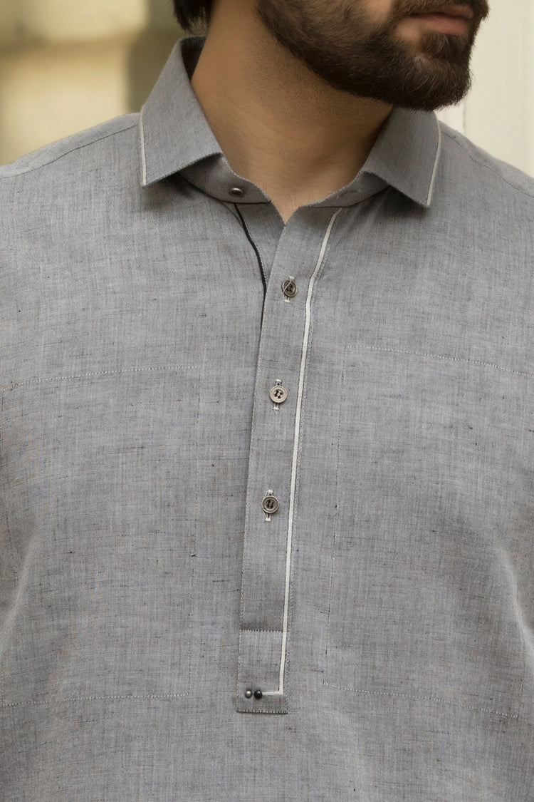 Grey Cotton Kameez Shalwar - ALWA-KS-074 - Image 2