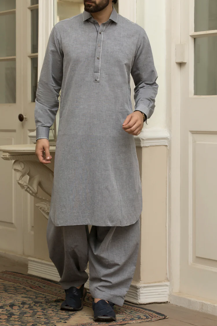 Grey Cotton Kameez Shalwar - ALWA-KS-074 - Image 3