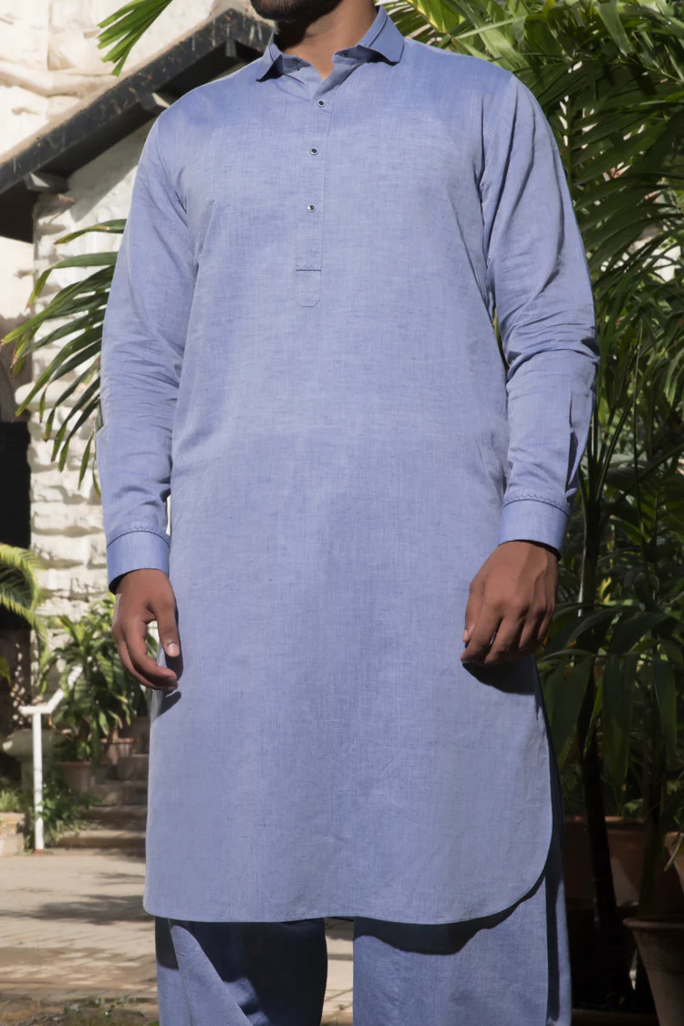 Blue Cotton Kameez Shalwar - ALWA-KS-076 - Image 3