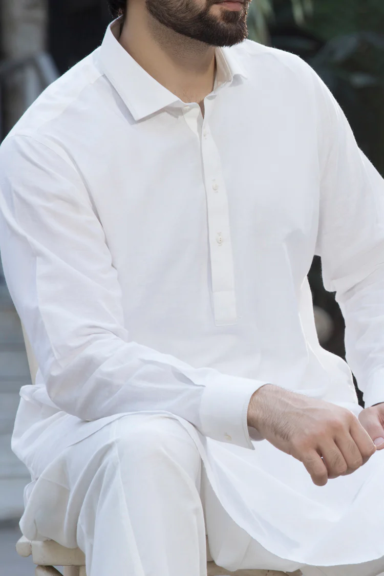 Off White Cotton Kameez Shalwar - ALWA-KS-077 - Image 3