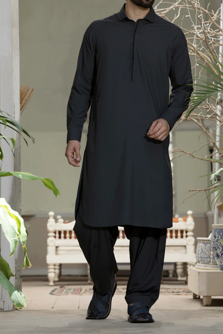 Charcoal Kameez Shalwar - ALWA-KS-083