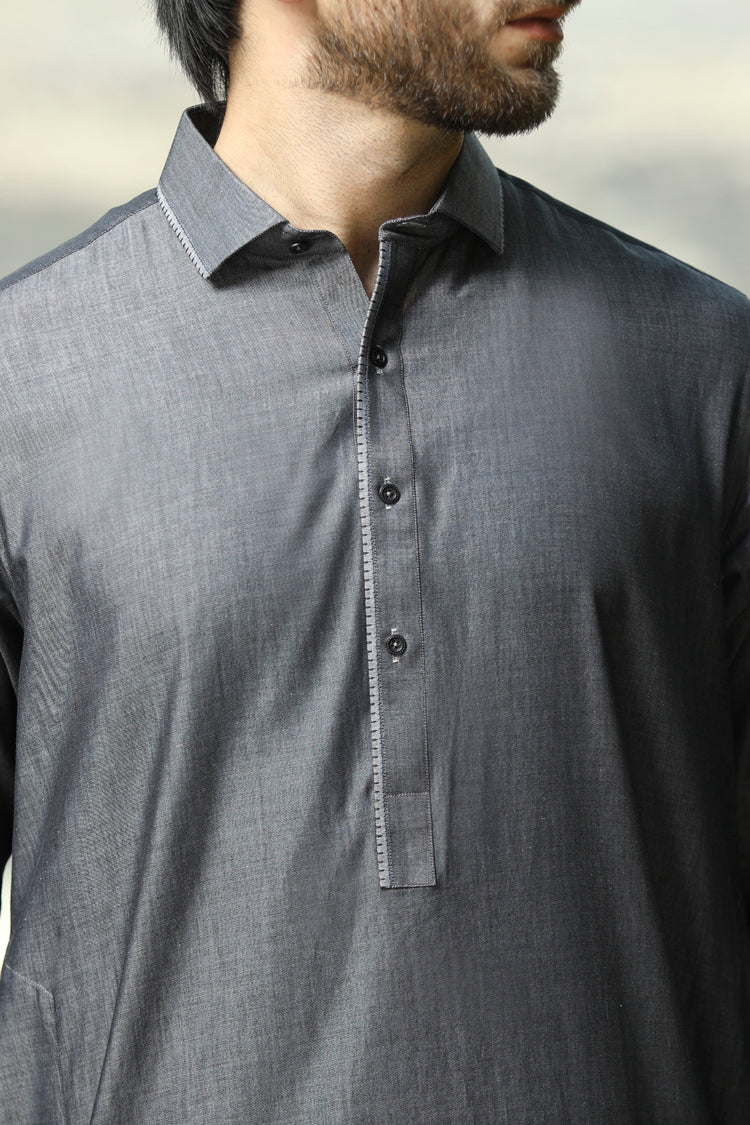 Grey Kameez Shalwar - ALWA-KS-095 - Image 2