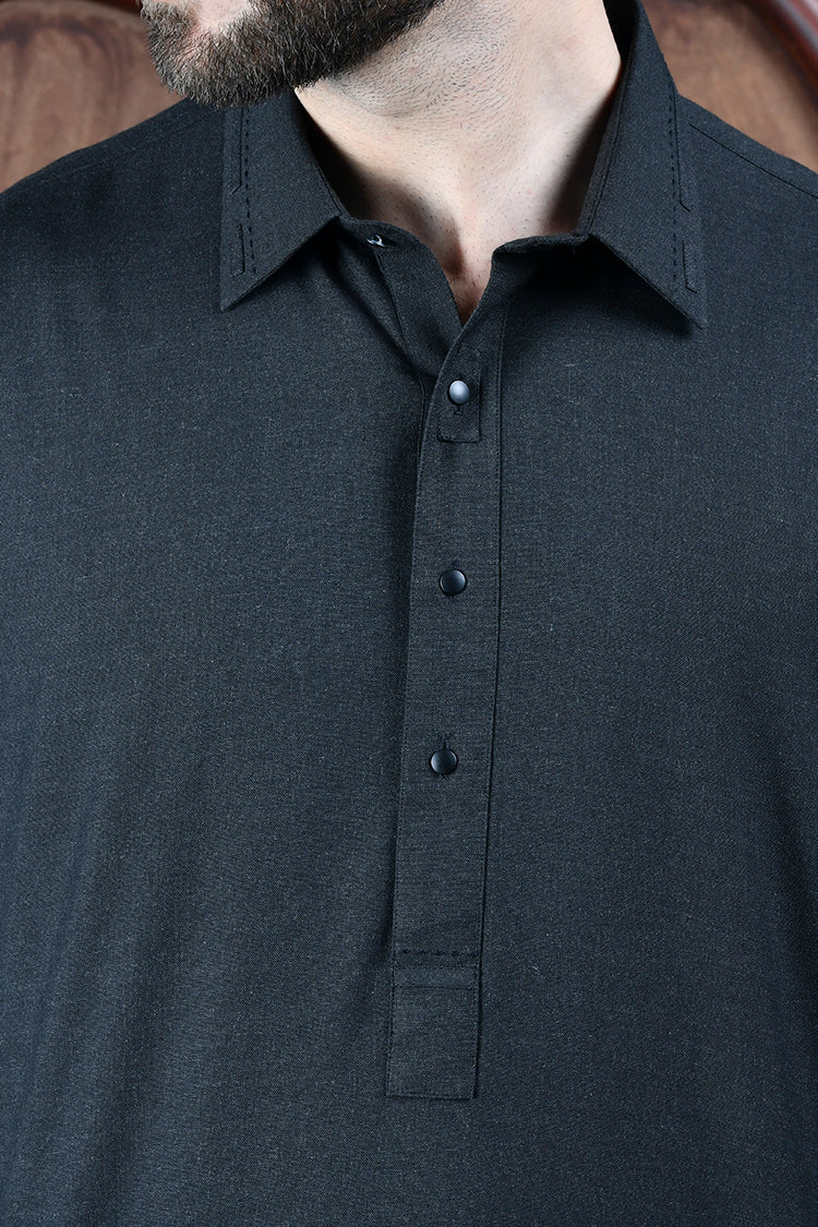 Charcoal Blended Kameez Shalwar - ALWA-KS-107 - Image 3