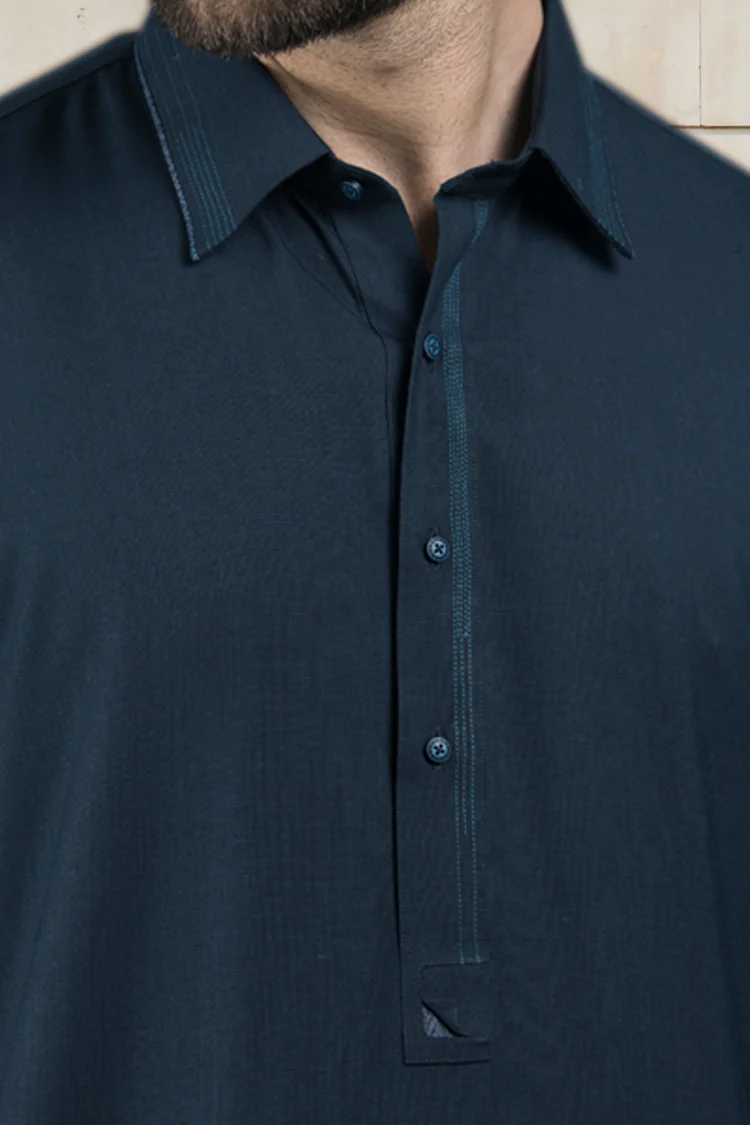 Navy Blue Cotton Kameez Shalwar - ALWA-KS-110 - Image 3