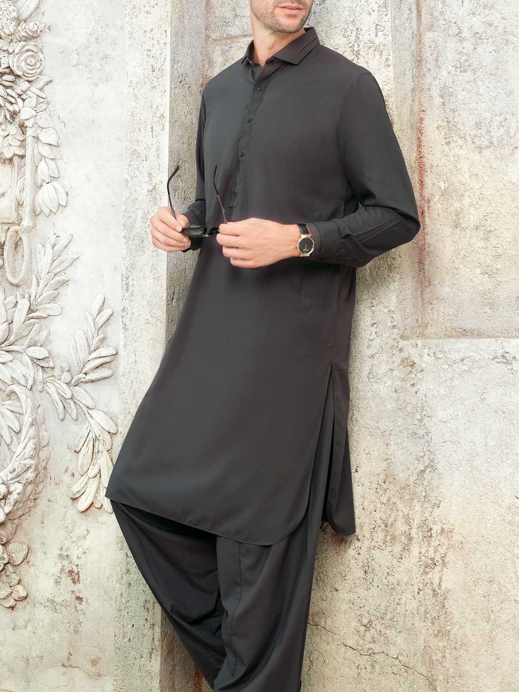 Grey Blended Kameez Shalwar - ALWA-KS-165 - Image 2