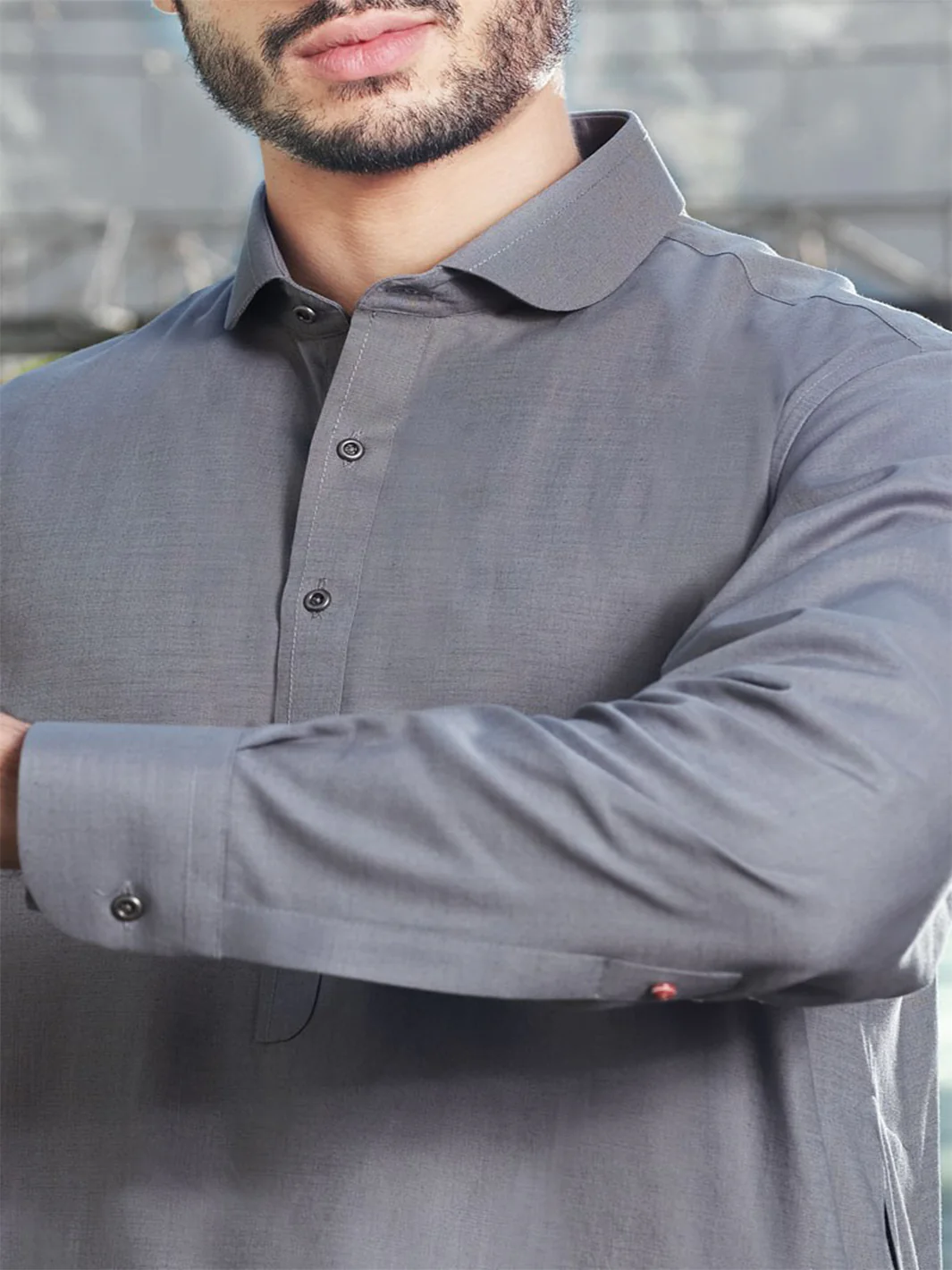 Light Grey Blended Kameez Shalwar - ALWA-KS-168 - Image 3