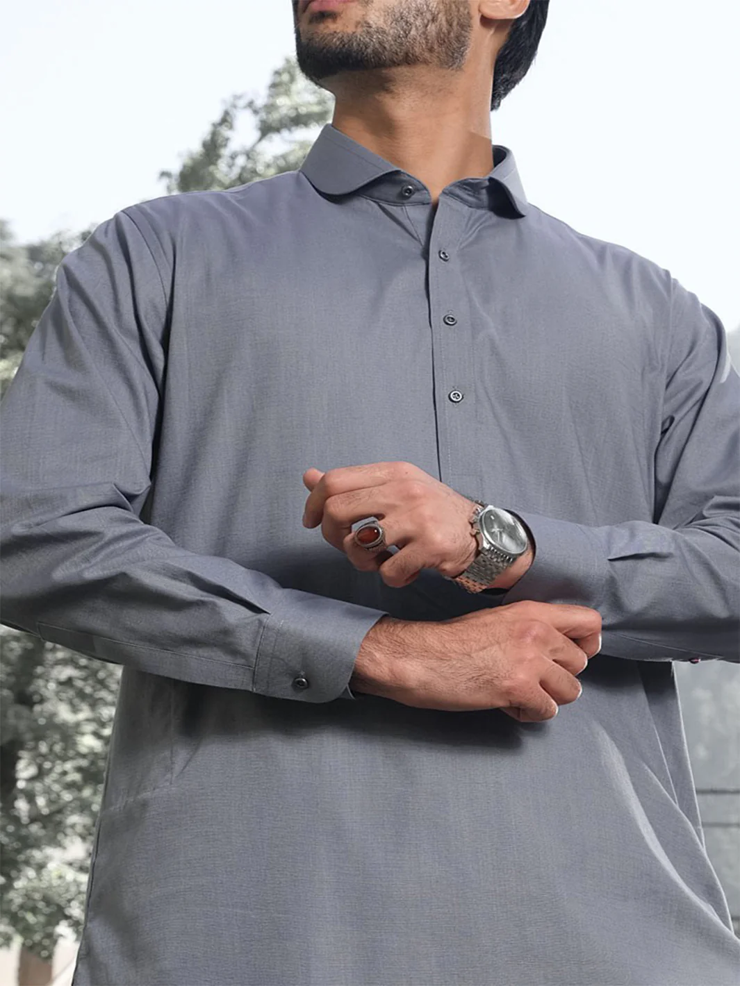 Light Grey Blended Kameez Shalwar - ALWA-KS-168 - Image 4