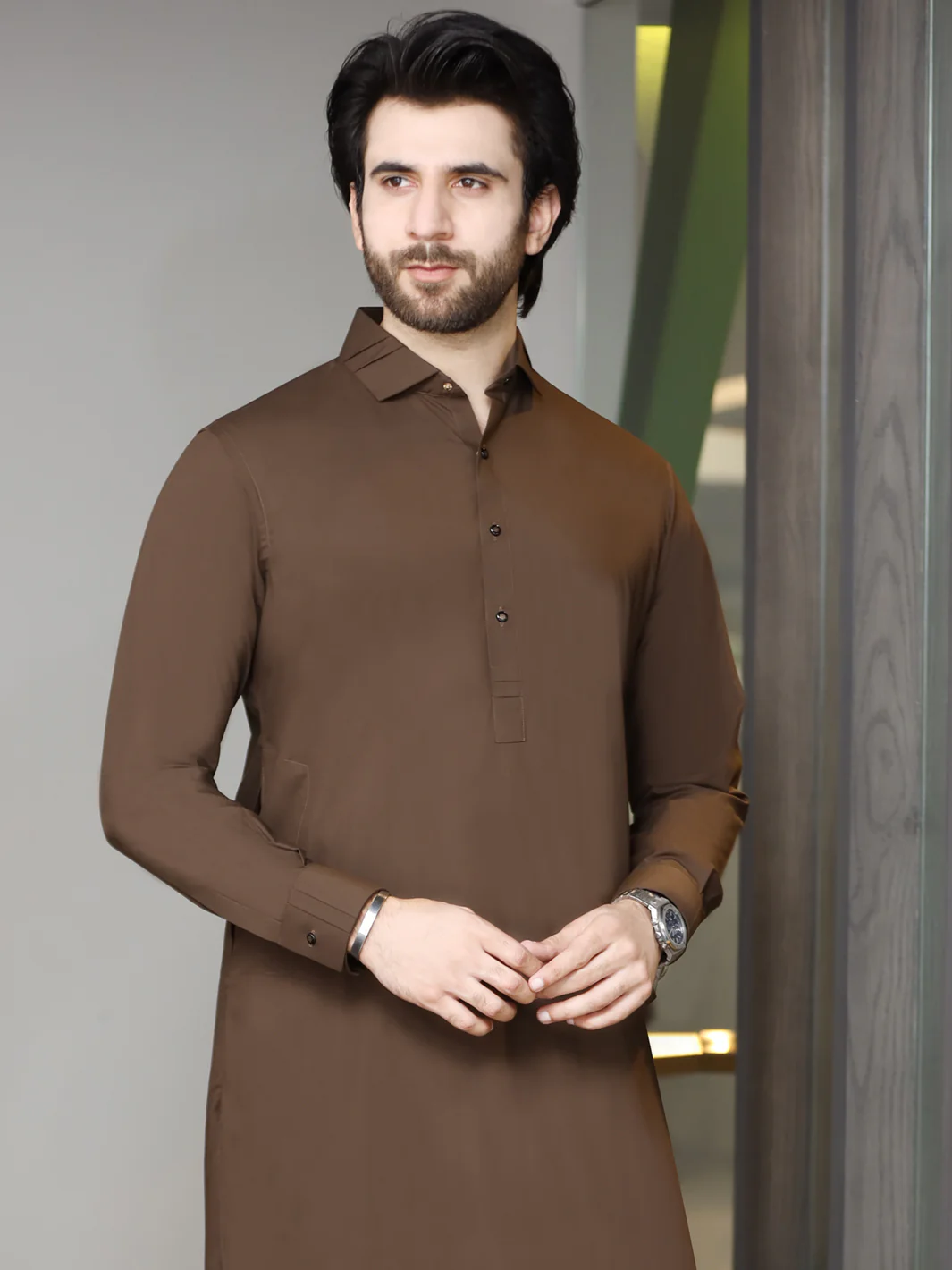 Brown Blended Kameez Shalwar - ALWA-KS-183 - Image 3