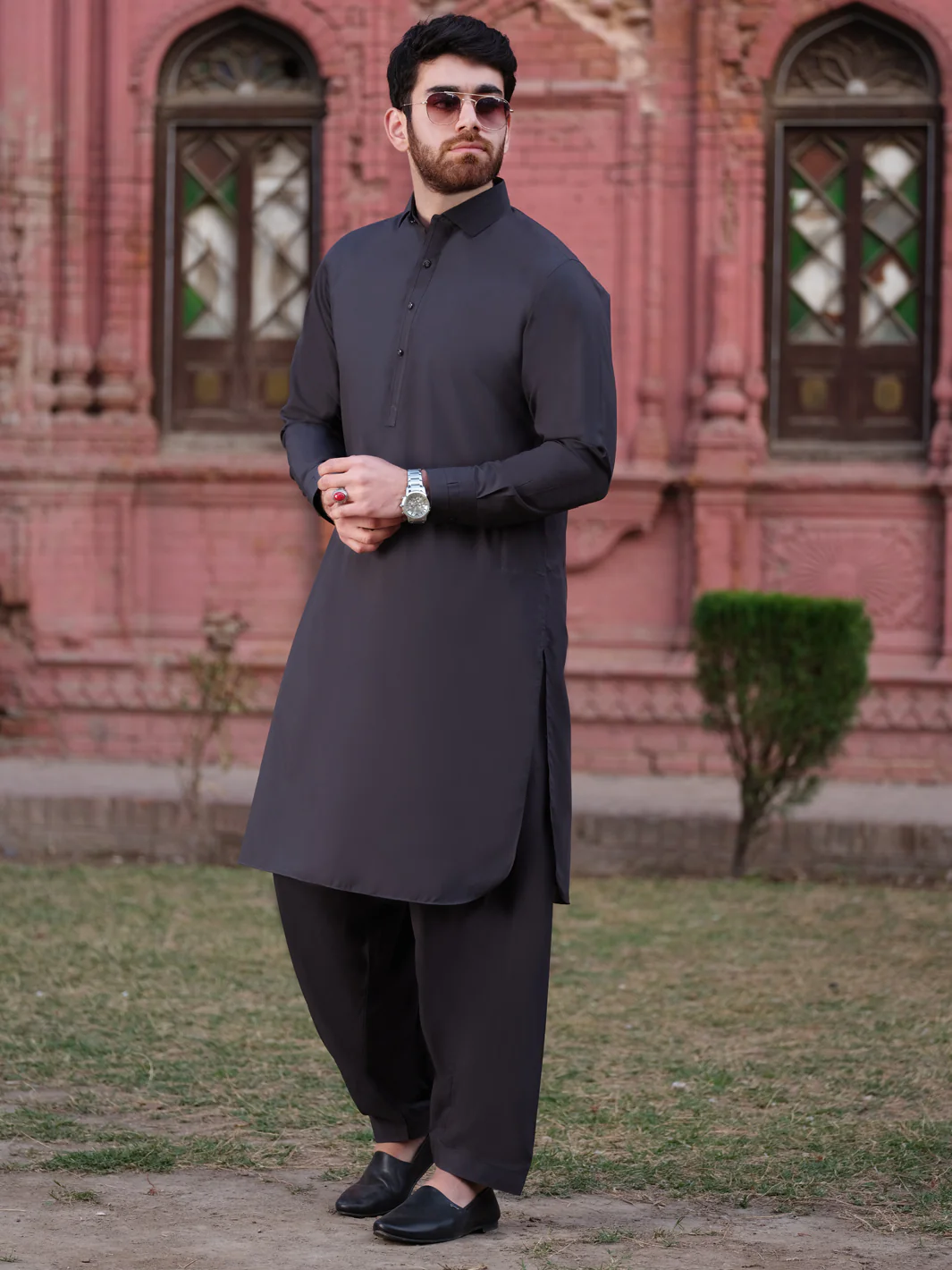 Charcoal Grey Blended Kameez Shalwar - ALWA-KS-184 - Image 3