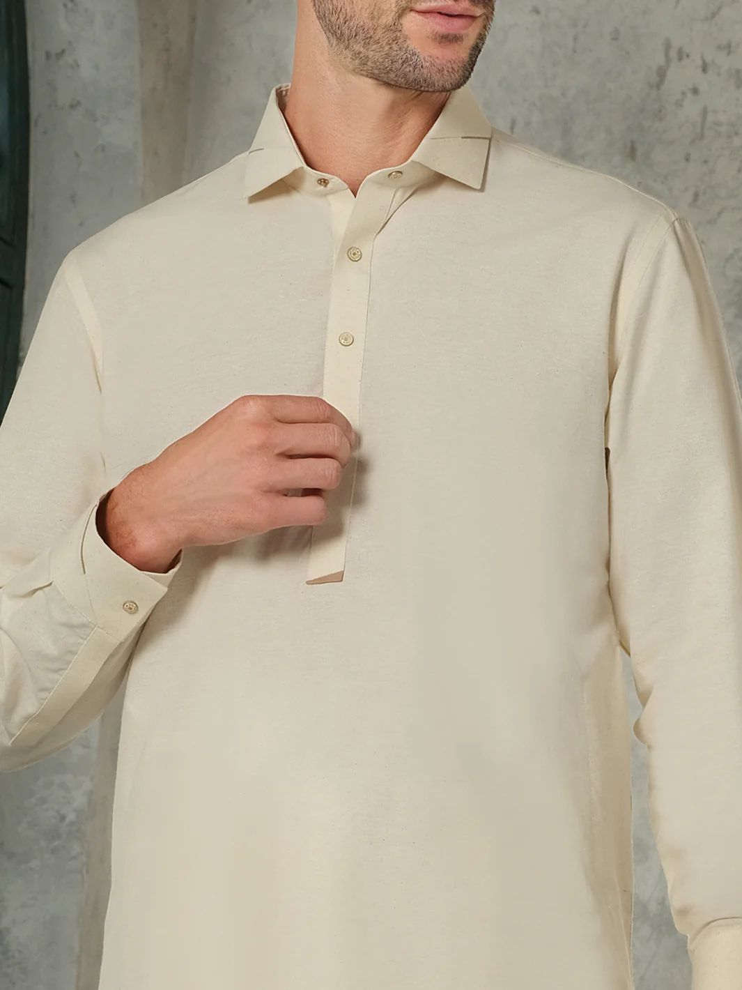 Cream Blended Kameez Shalwar - ALWA-KS-188 - Image 3