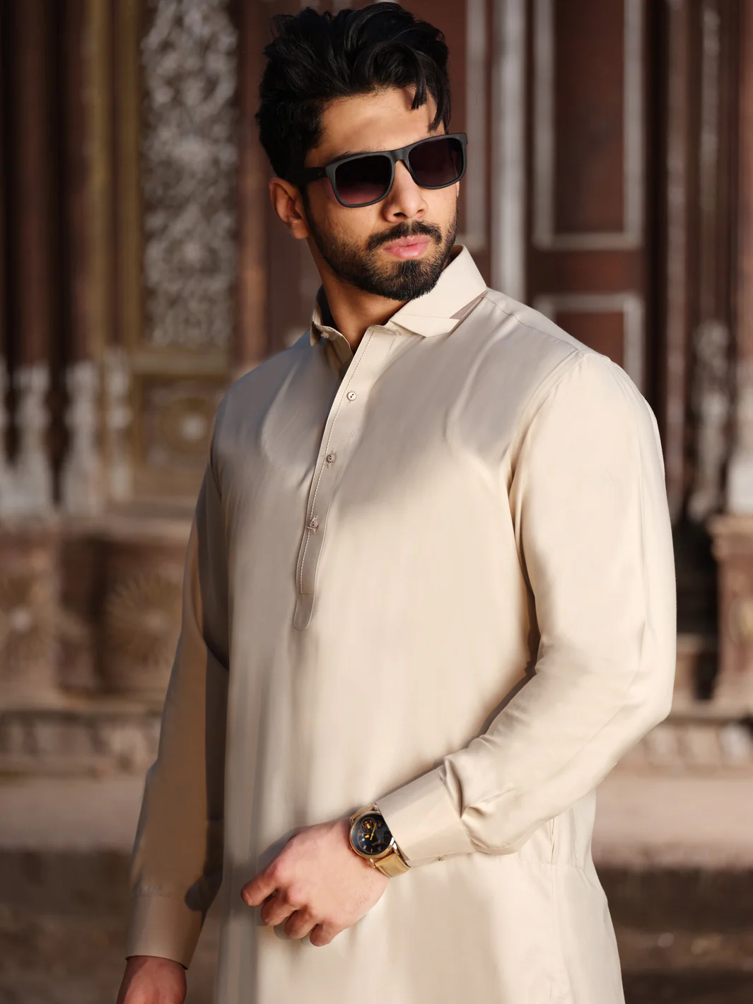 Beige Blended Kameez Shalwar - ALWA-KS-192 - Image 2