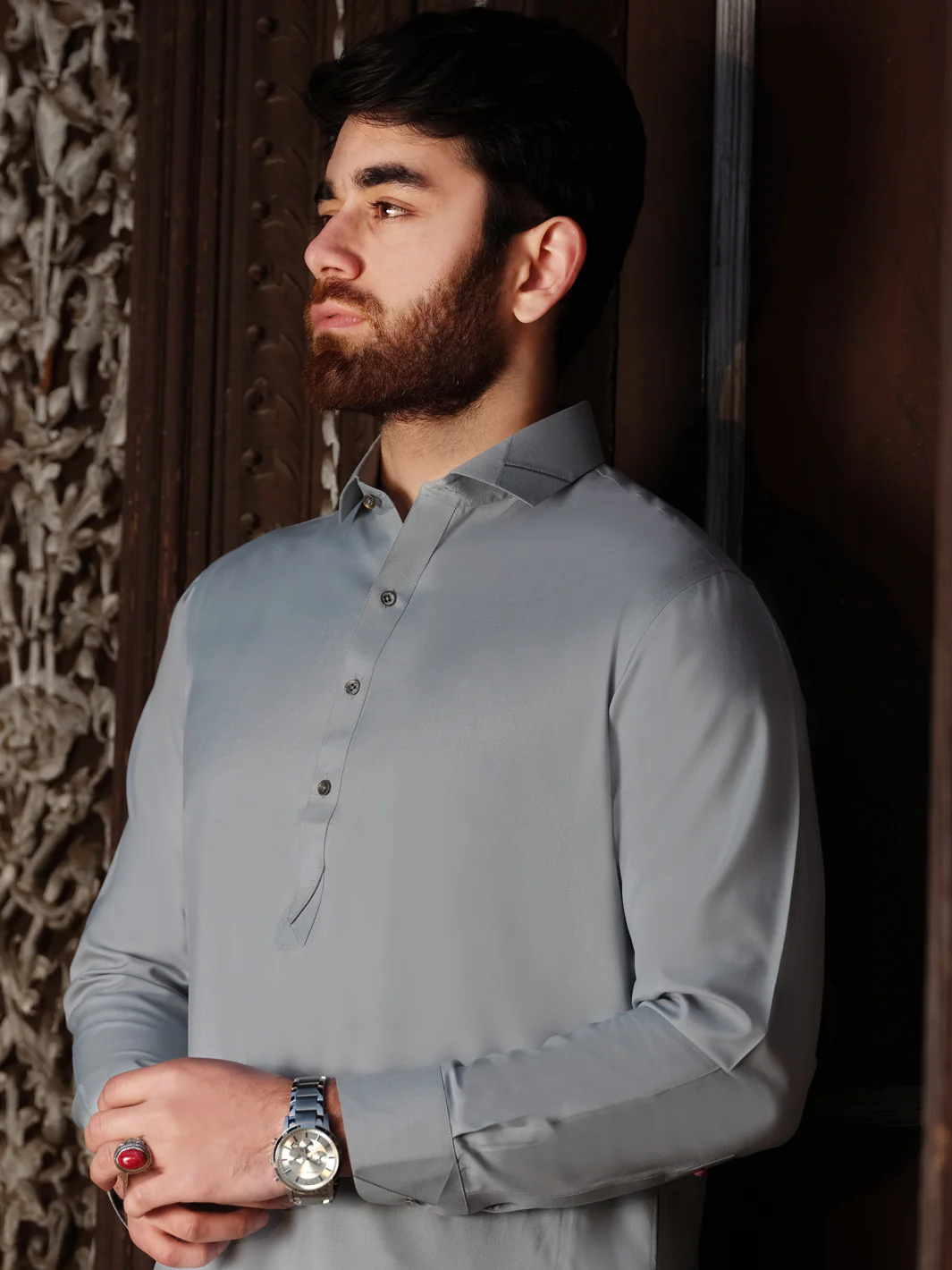 Ash Blue Blended Kameez Shalwar - ALWA-KS-193 - Image 2
