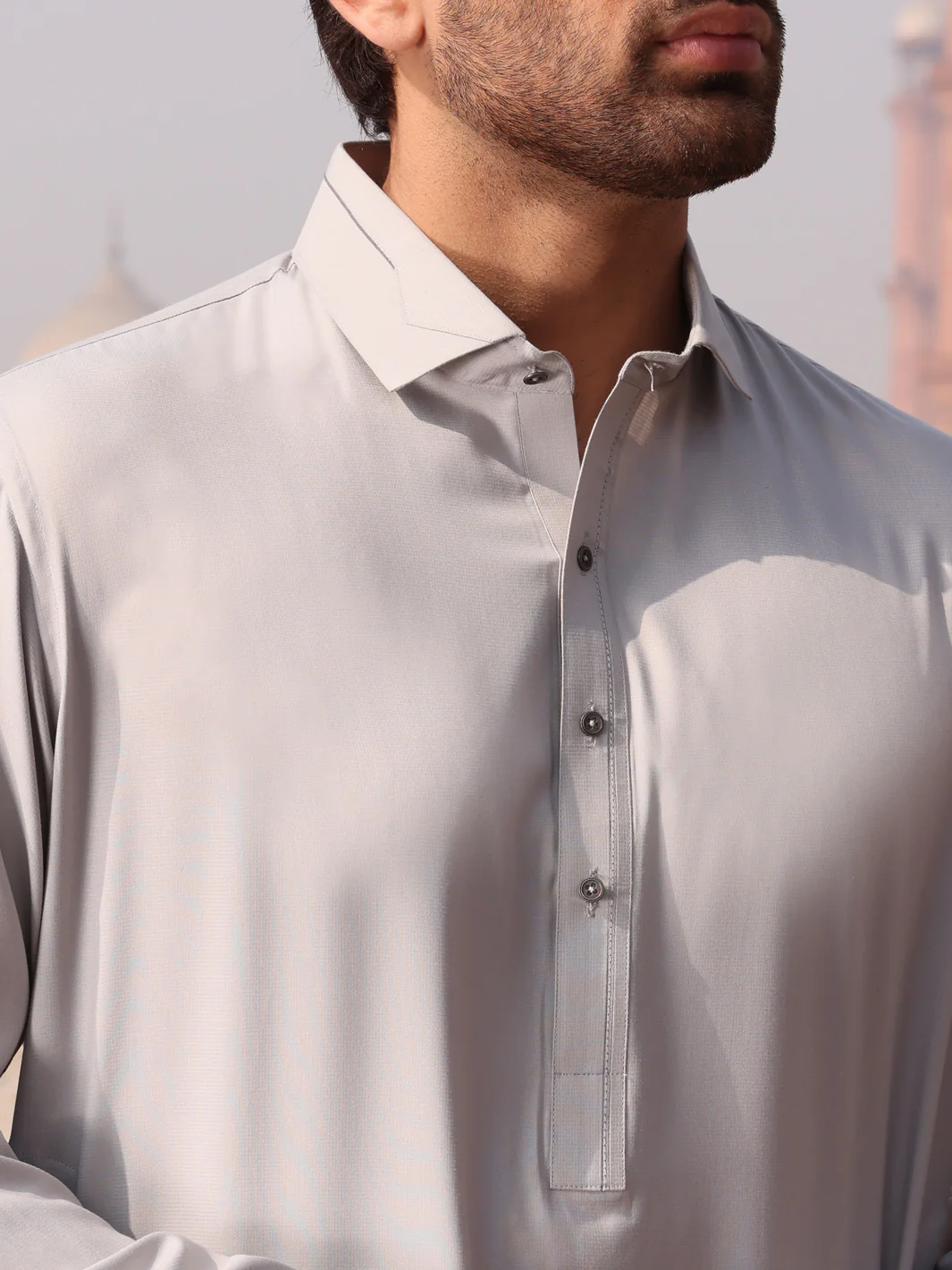 Ash Grey Blended Kameez Shalwar - ALWA-KS-194 - Image 2
