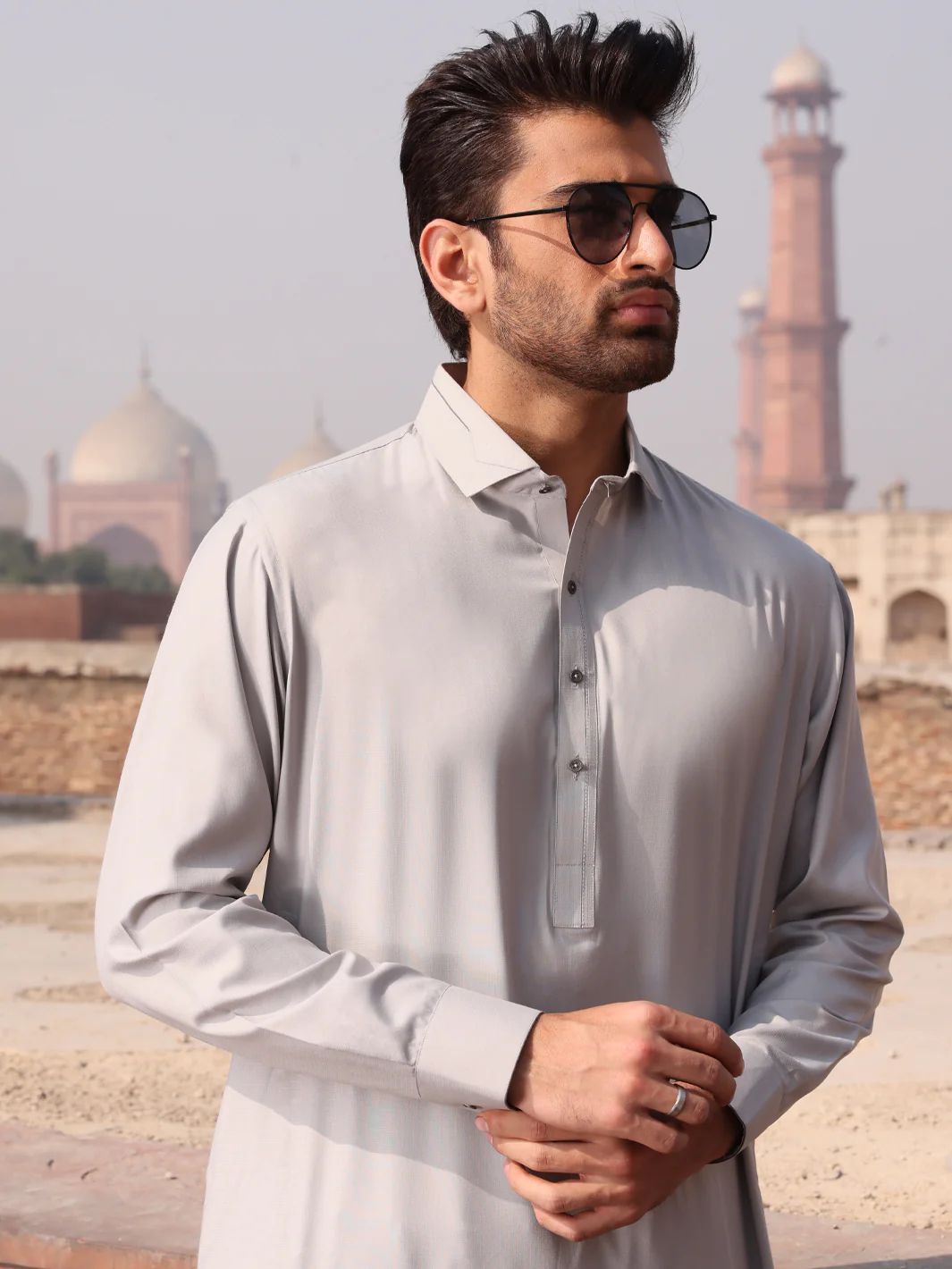 Ash Grey Blended Kameez Shalwar - ALWA-KS-194 - Image 3