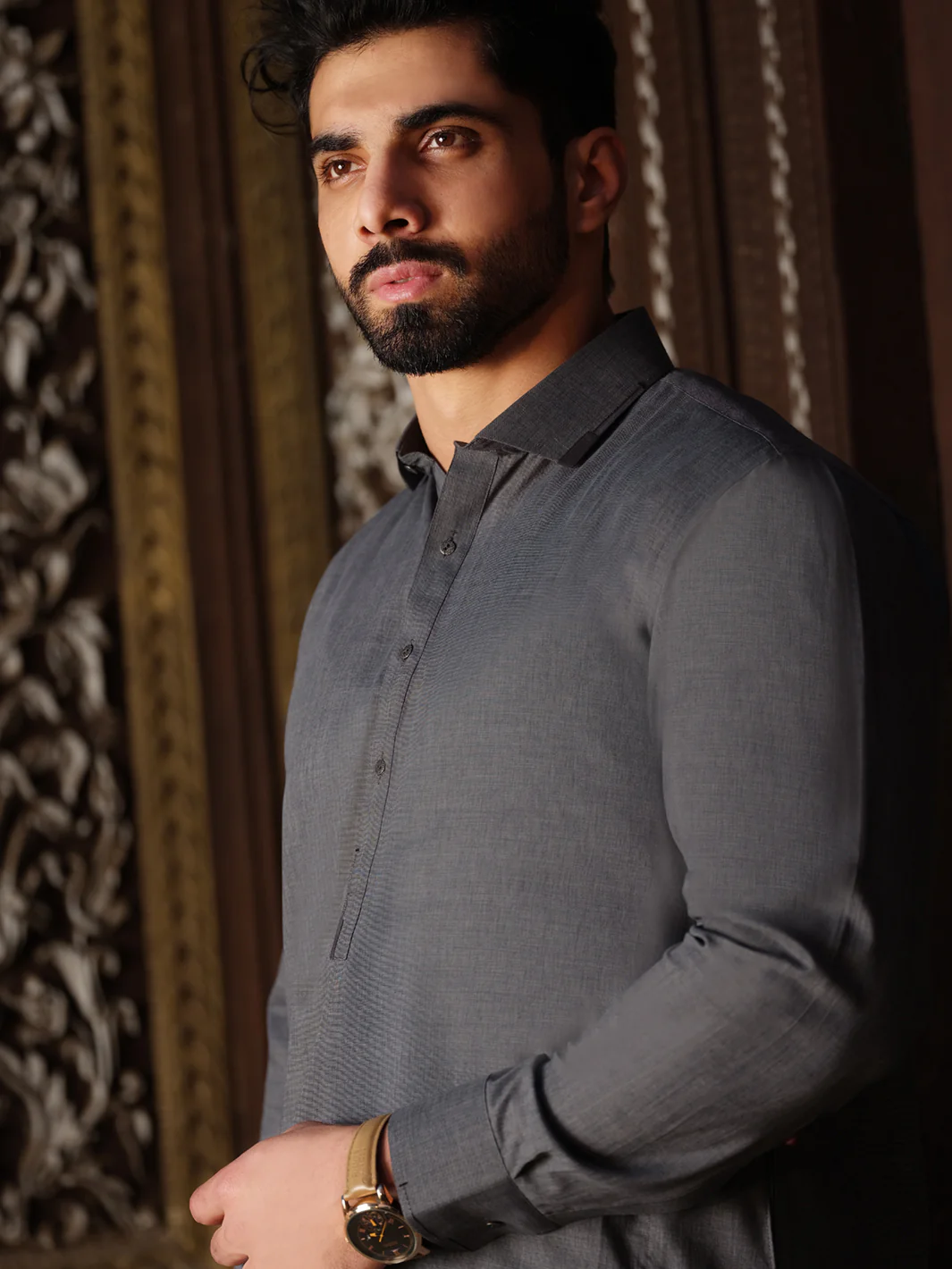 Grey Blended Kameez Shalwar - ALWA-KS-202 - Image 2