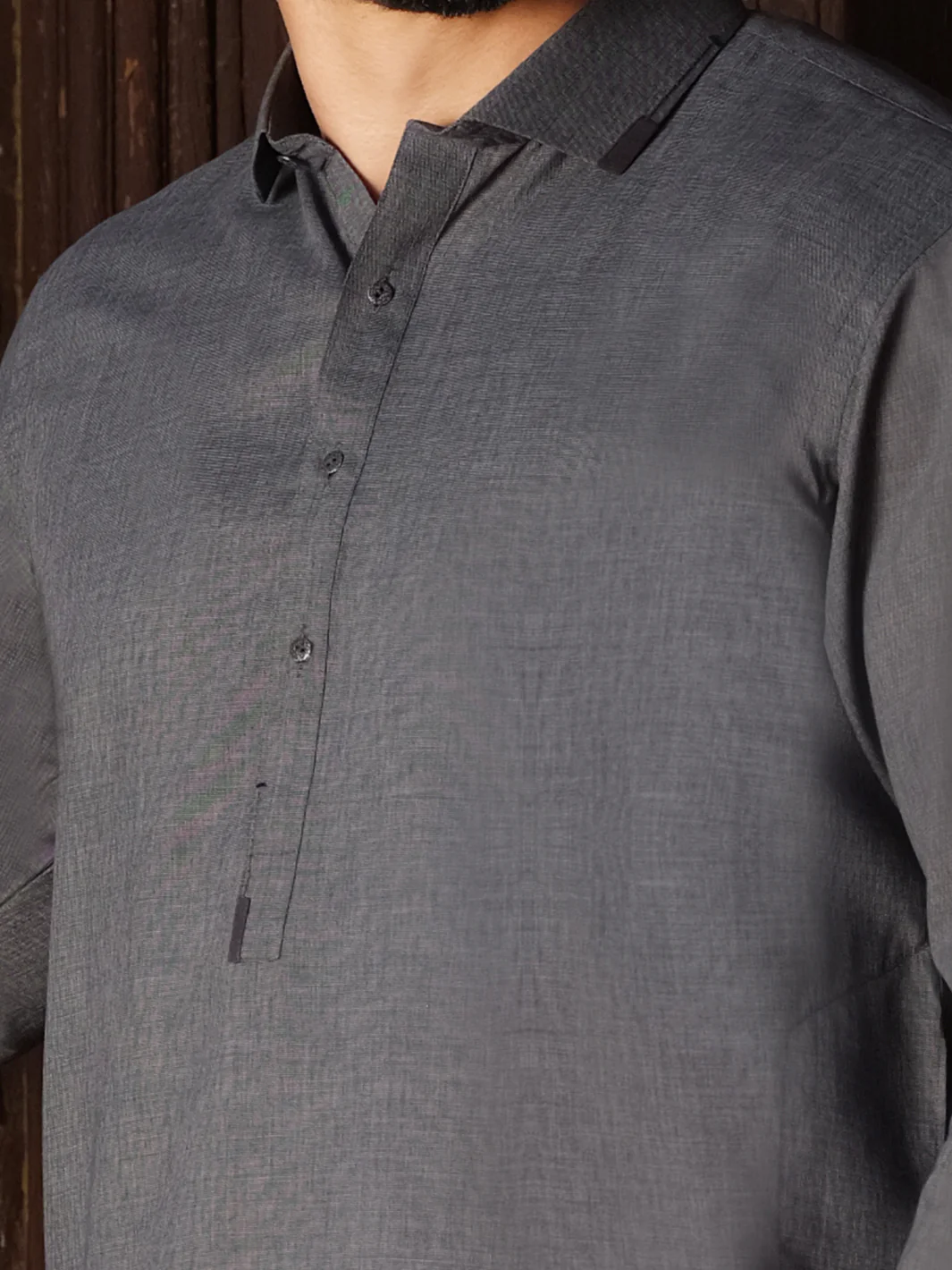 Grey Blended Kameez Shalwar - ALWA-KS-202 - Image 3