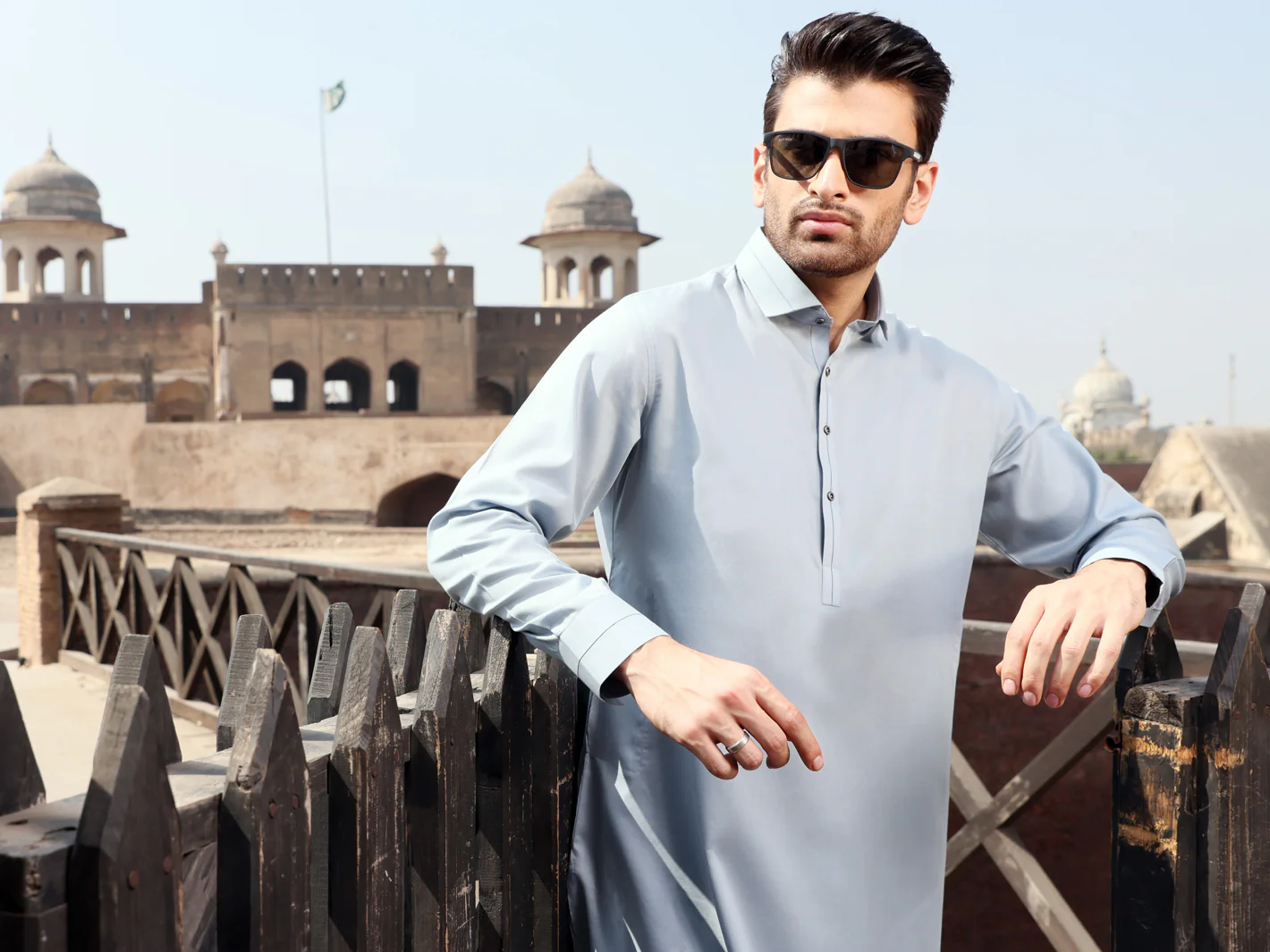 Light Blue Blended Kameez Shalwar - ALWA-KS-203 - Image 3