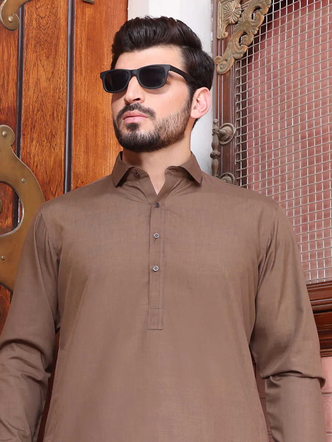 Brown Blended Kameez Shalwar - ALWA-KS-205 - Image 2