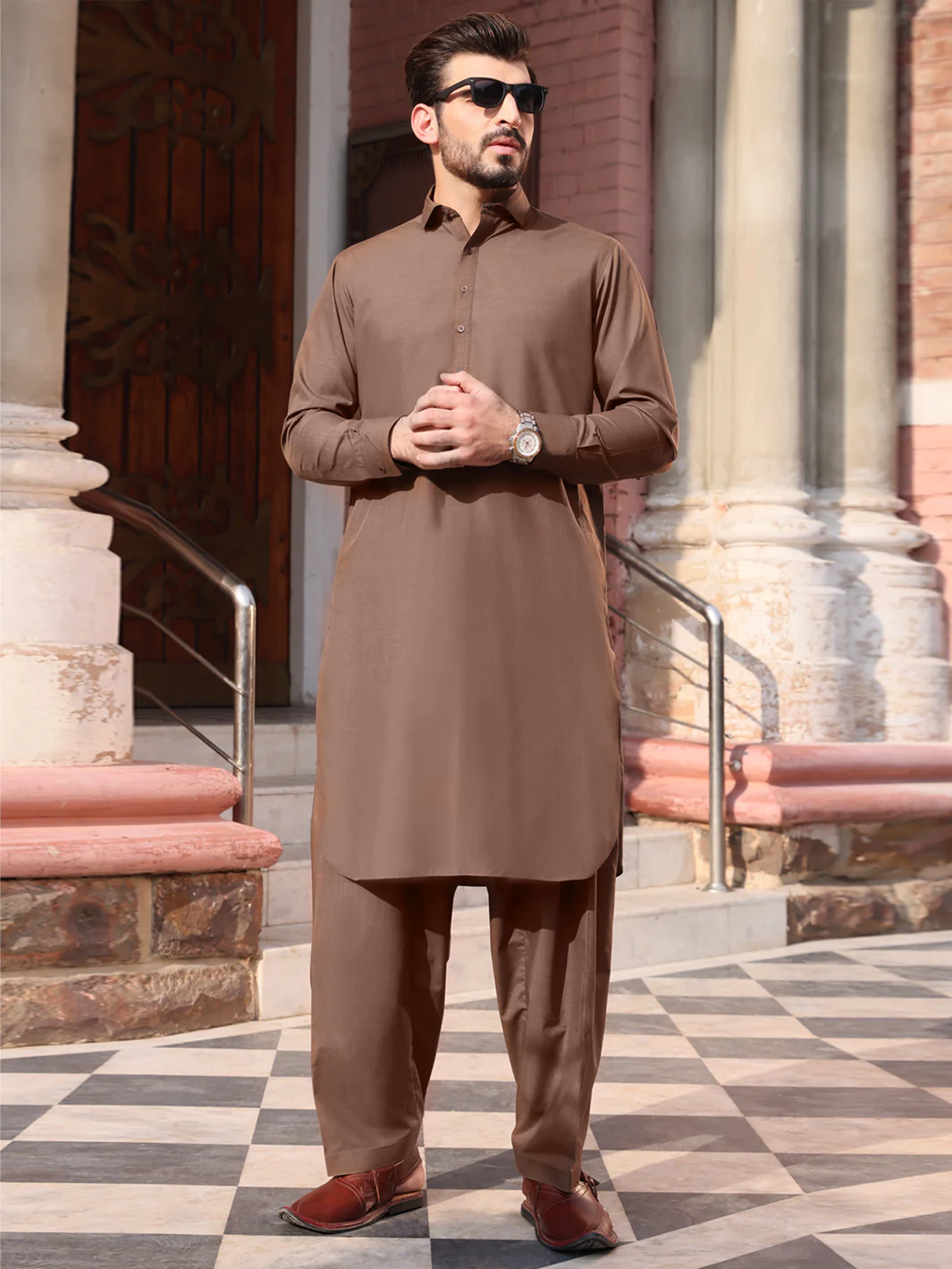 Brown Blended Kameez Shalwar - ALWA-KS-205 - Image 3