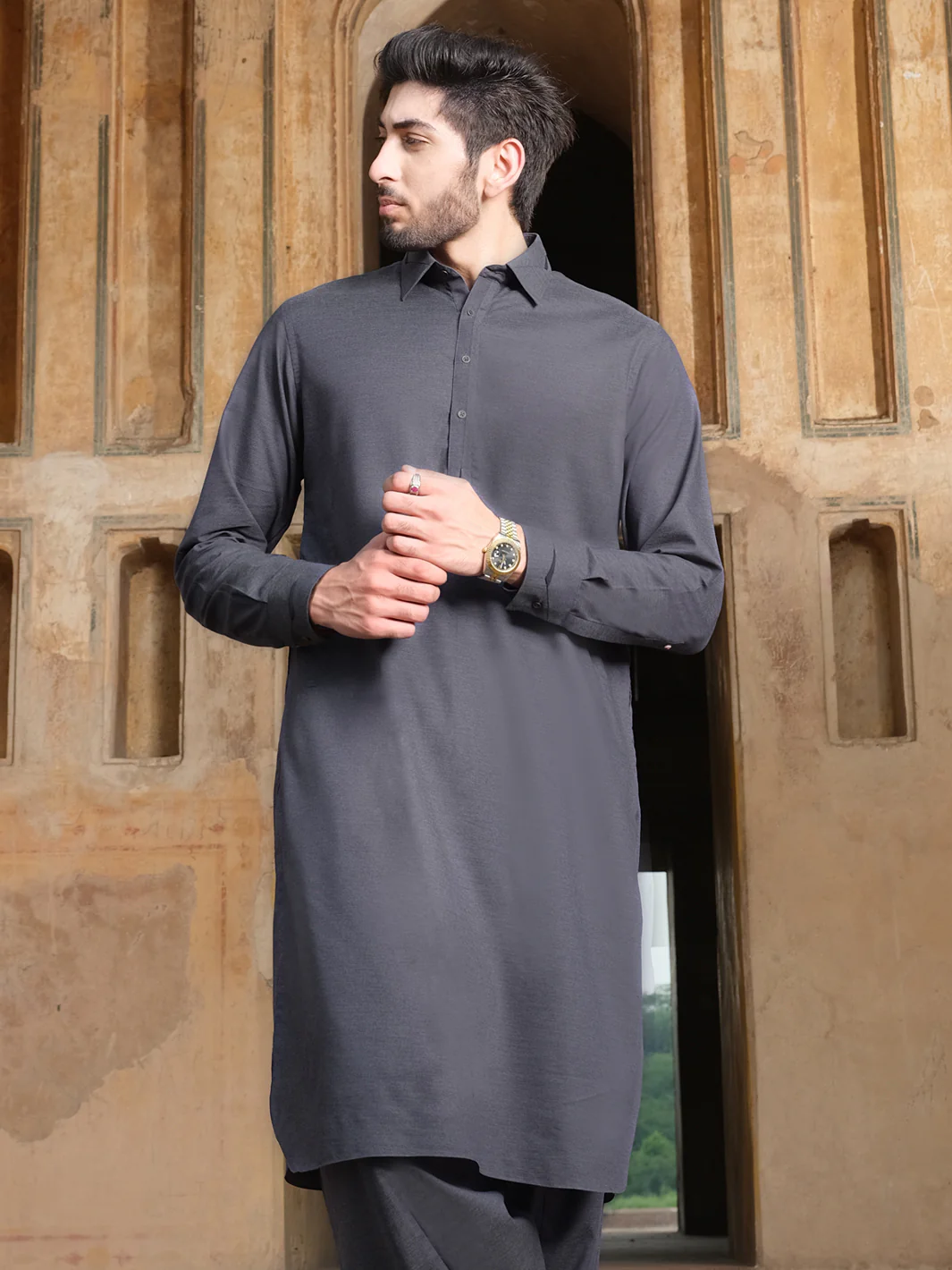 Grey Blended Kameez Shalwar - ALWA-KS-209 - Image 3