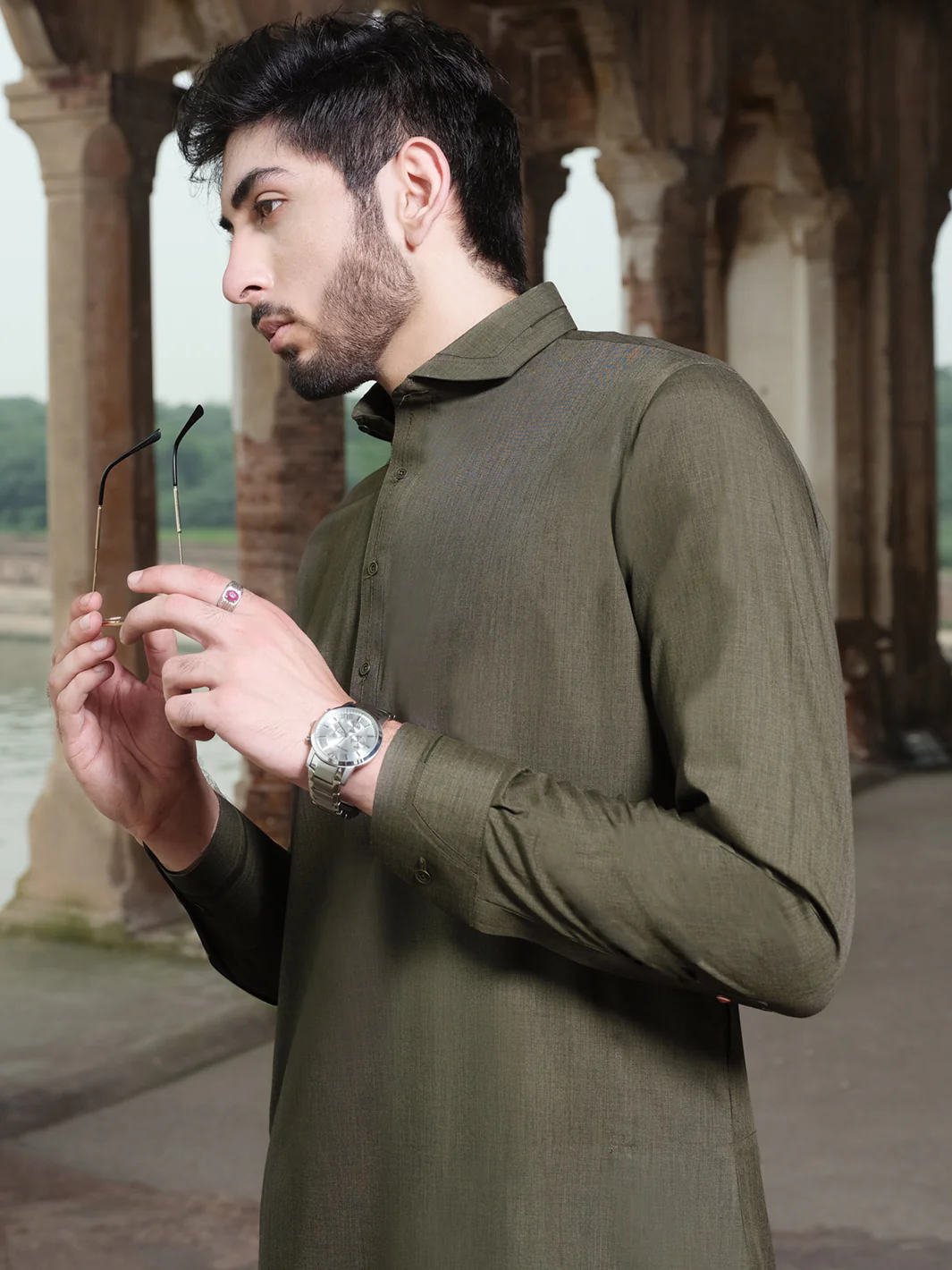 Green Blended Kameez Shalwar - ALWA-KS-210 - Image 2