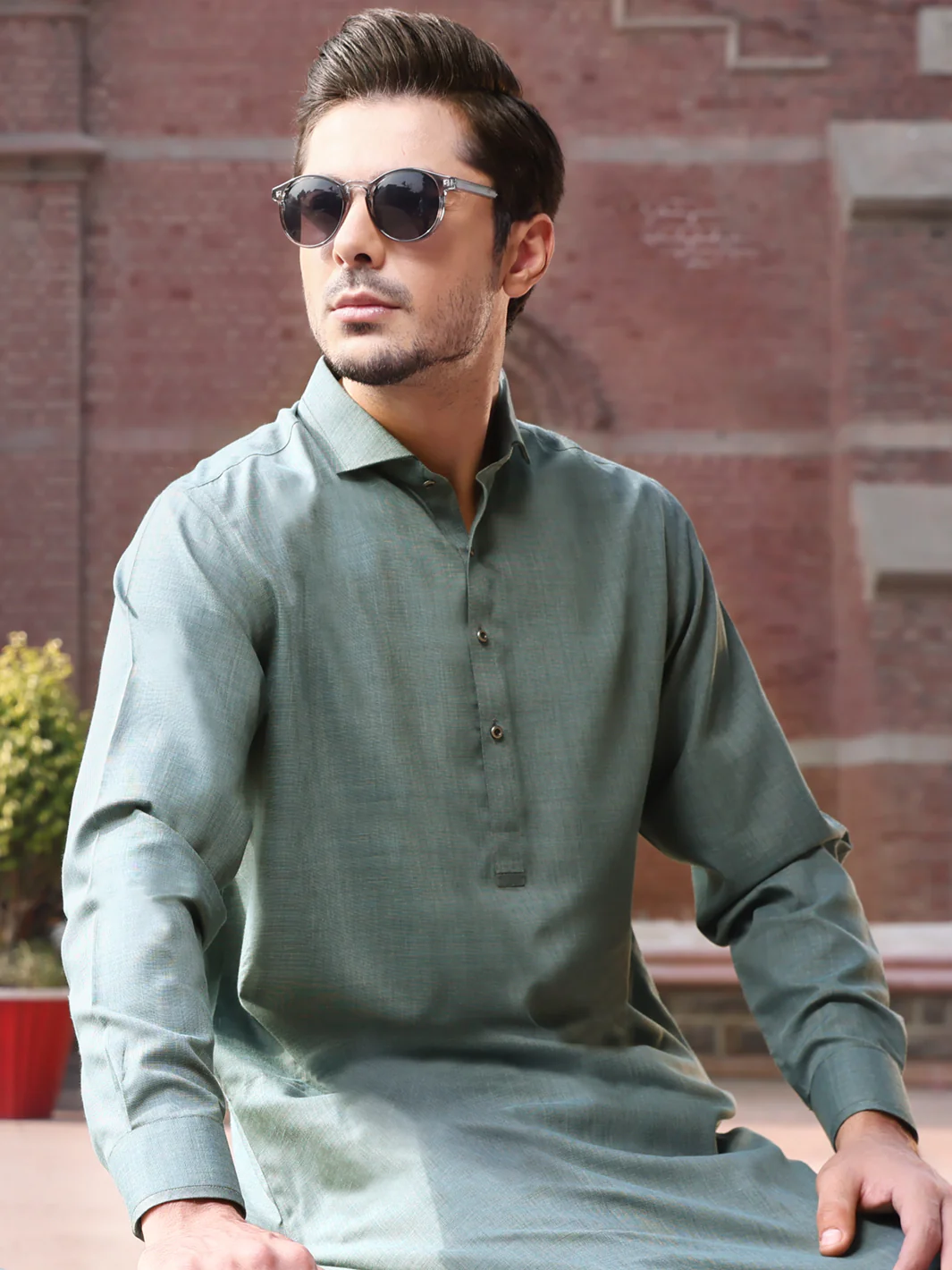 Green Blended Kameez Shalwar - ALWA-KS-211 - Image 2